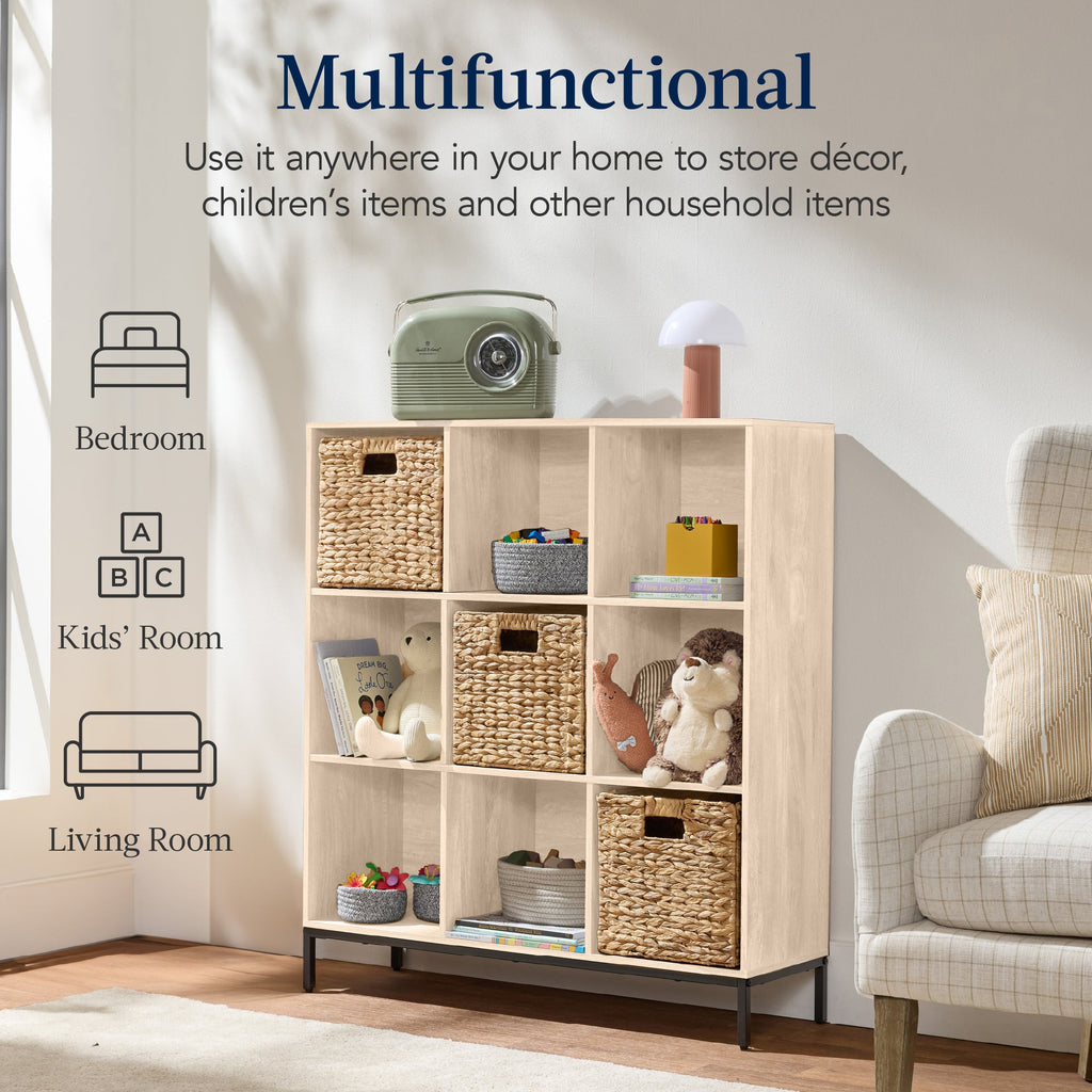 Elevated 9-Cube Storage Organizer, 11in Bookshelf, w/ Metal Legs