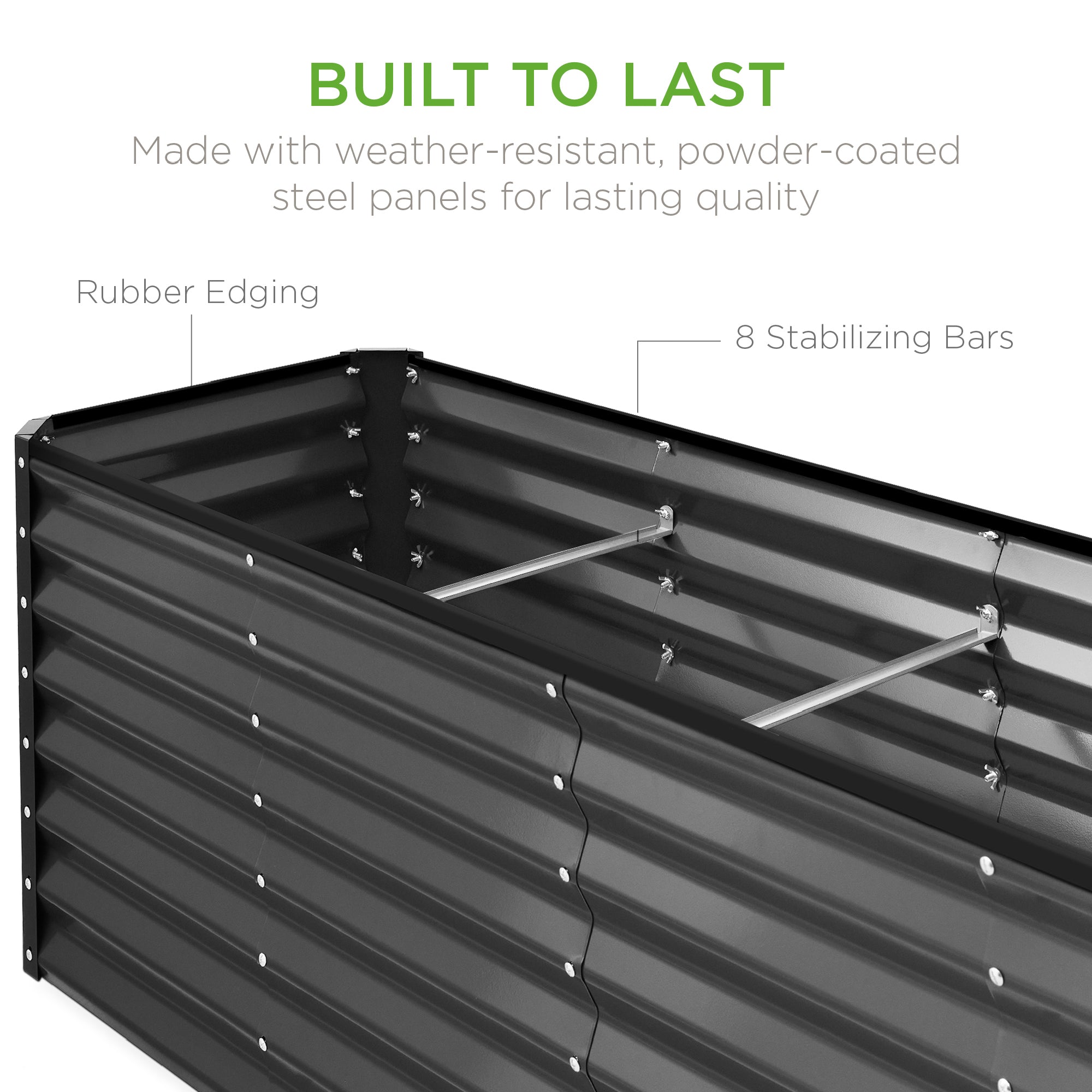 Outdoor Metal Raised Garden Bed for Vegetables, Flowers, Herbs - 8x2x2ft