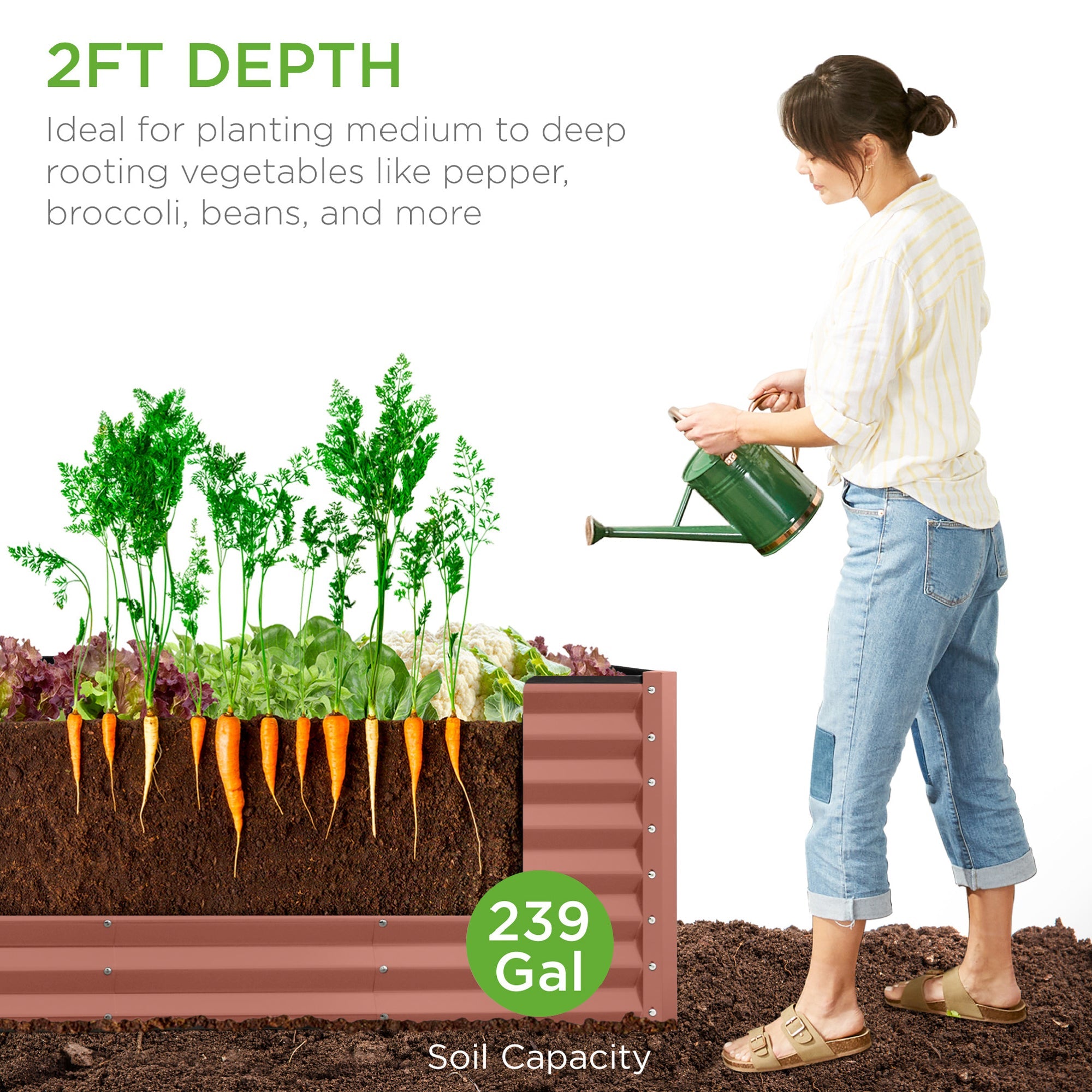 Outdoor Metal Raised Garden Bed for Vegetables, Flowers, Herbs - 8x2x2ft