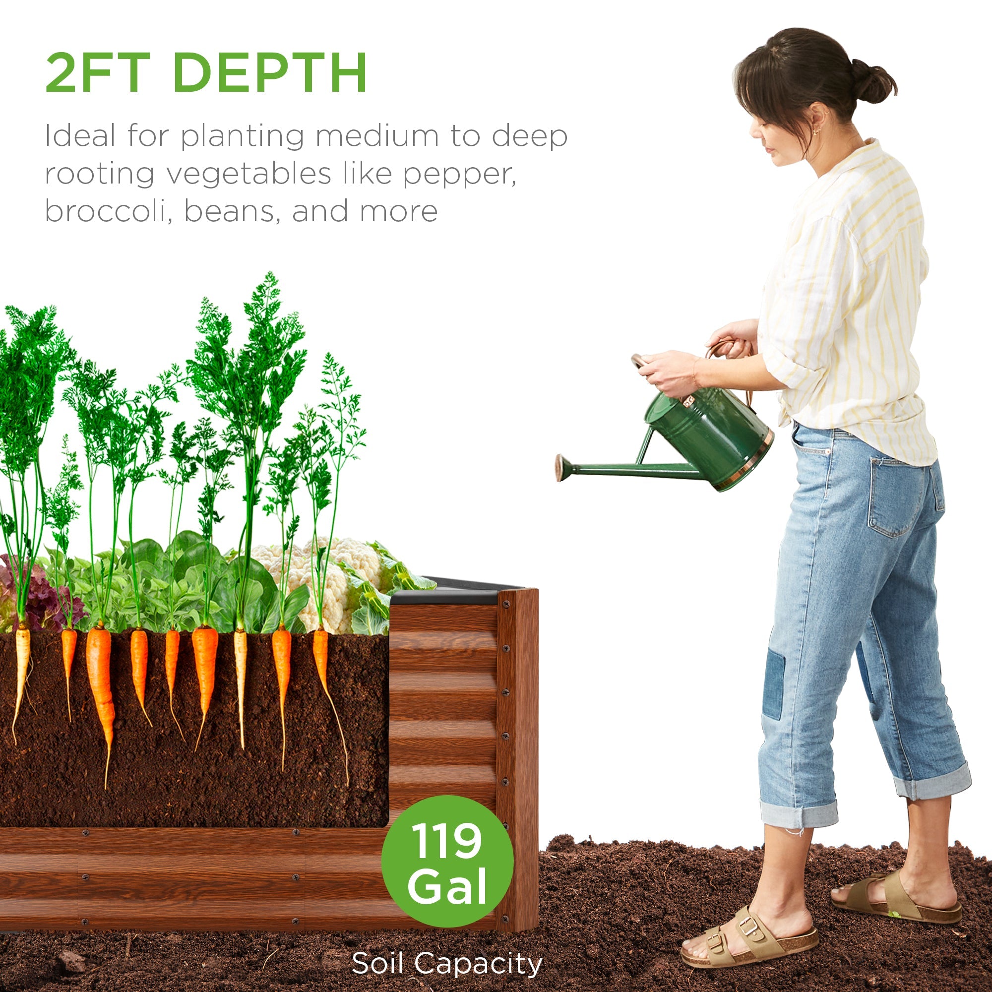 Outdoor Raised Metal Garden Bed for Vegetables, Flowers, Herbs - 4x2x2ft