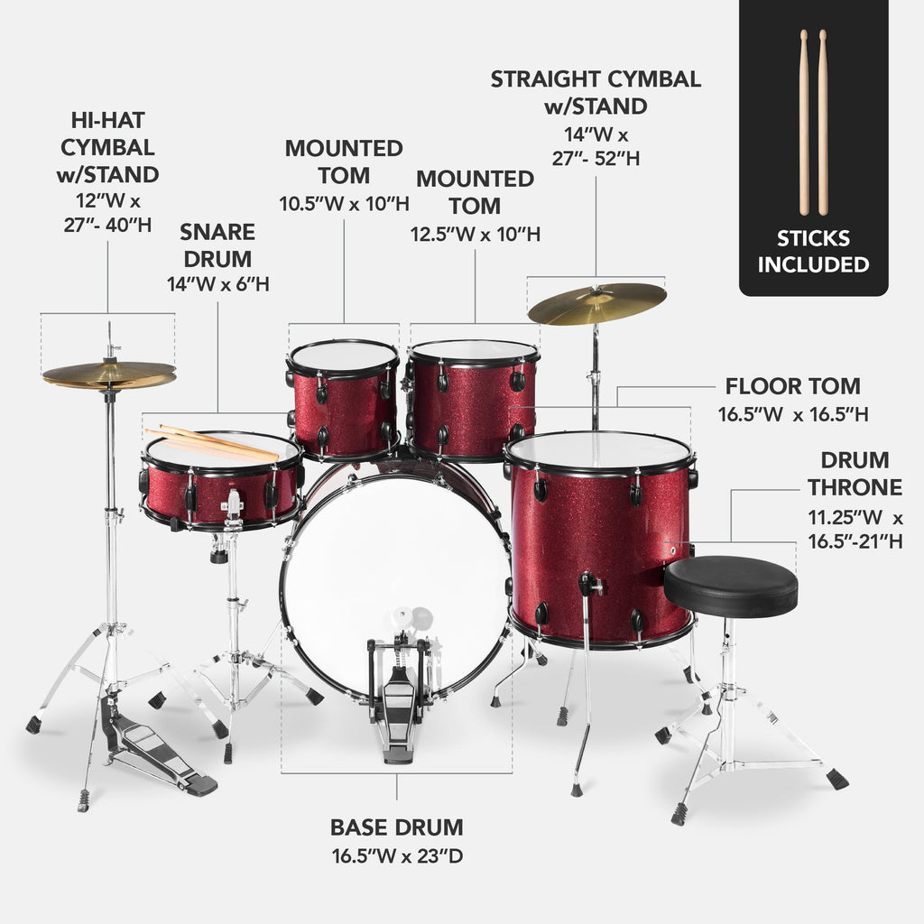 5-Piece Full Size Drum Set For Adults