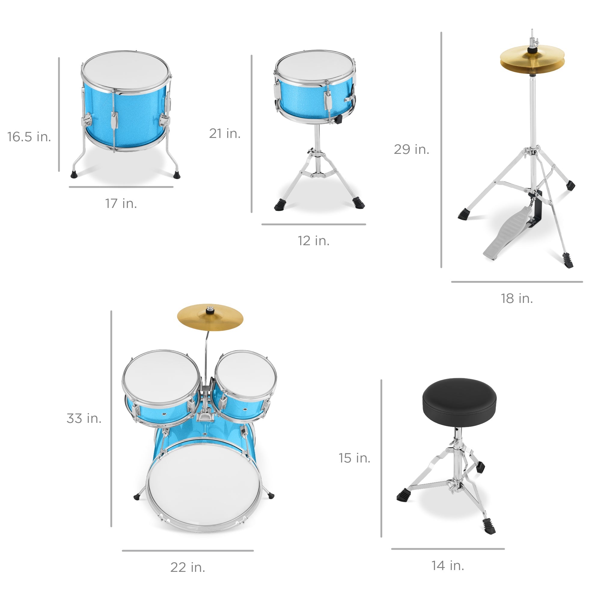 Kids Beginner All Wood Acoustic Drum Kit Starter Set w/ Stool, Drumsticks