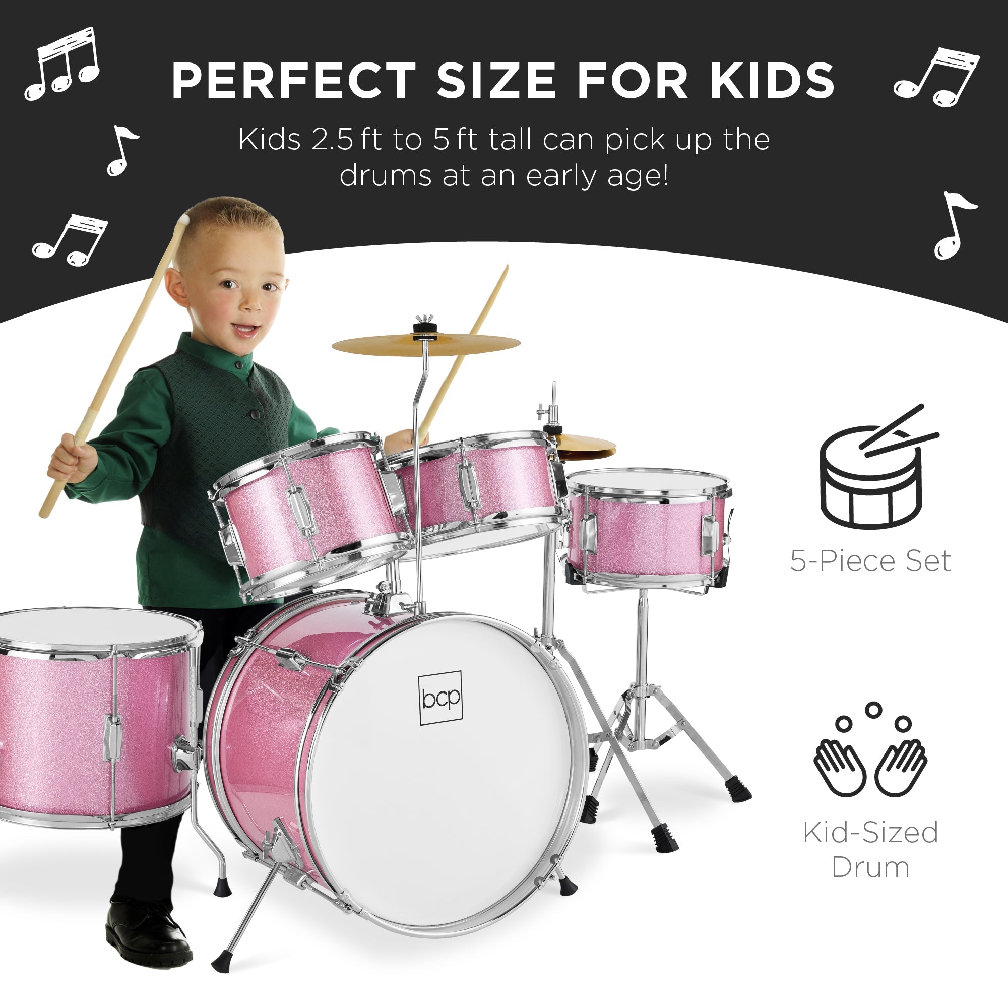 Kids Beginner All Wood Acoustic Drum Kit Starter Set w/ Stool, Drumsticks
