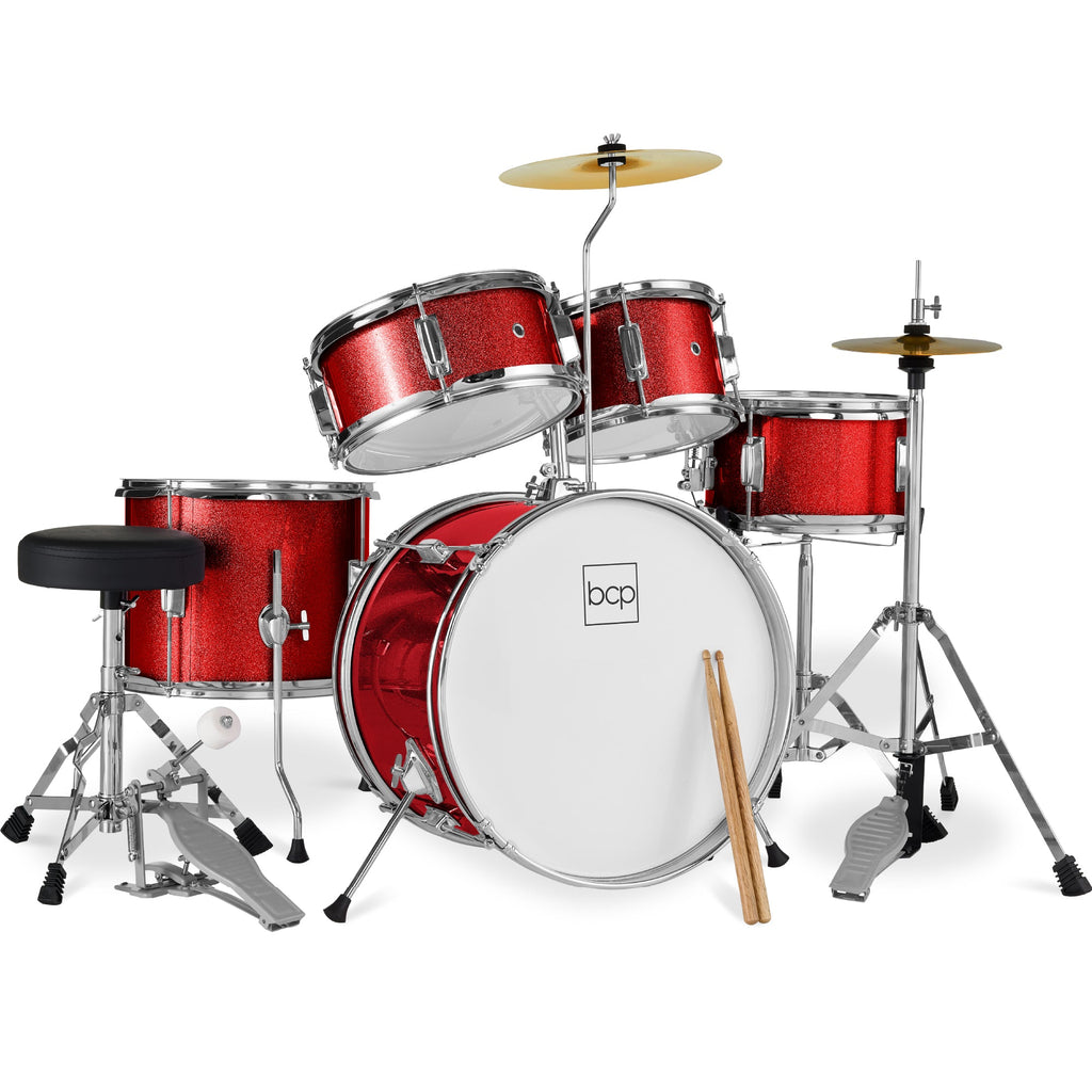 Kids Beginner All Wood Acoustic Drum Kit Starter Set w/ Stool, Drumsticks