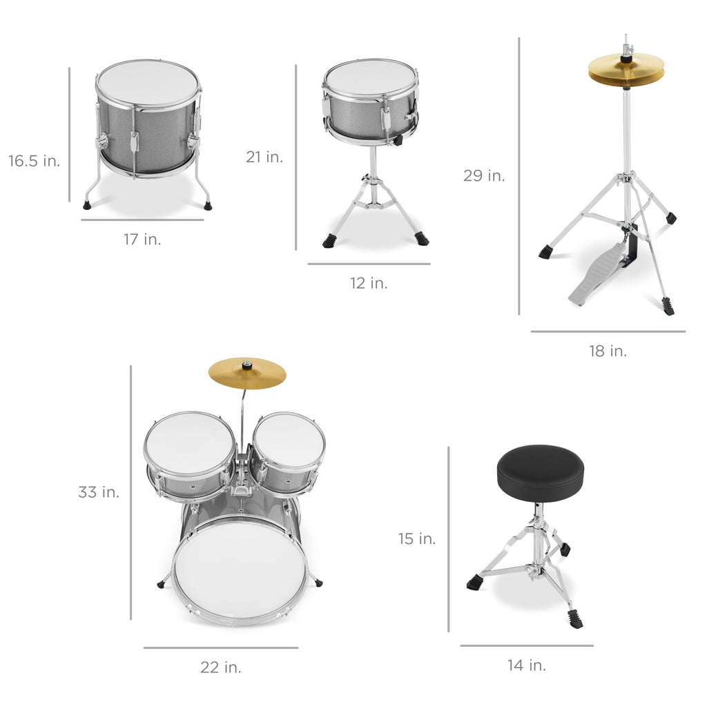 Kids Beginner All Wood Acoustic Drum Kit Starter Set w/ Stool, Drumsticks