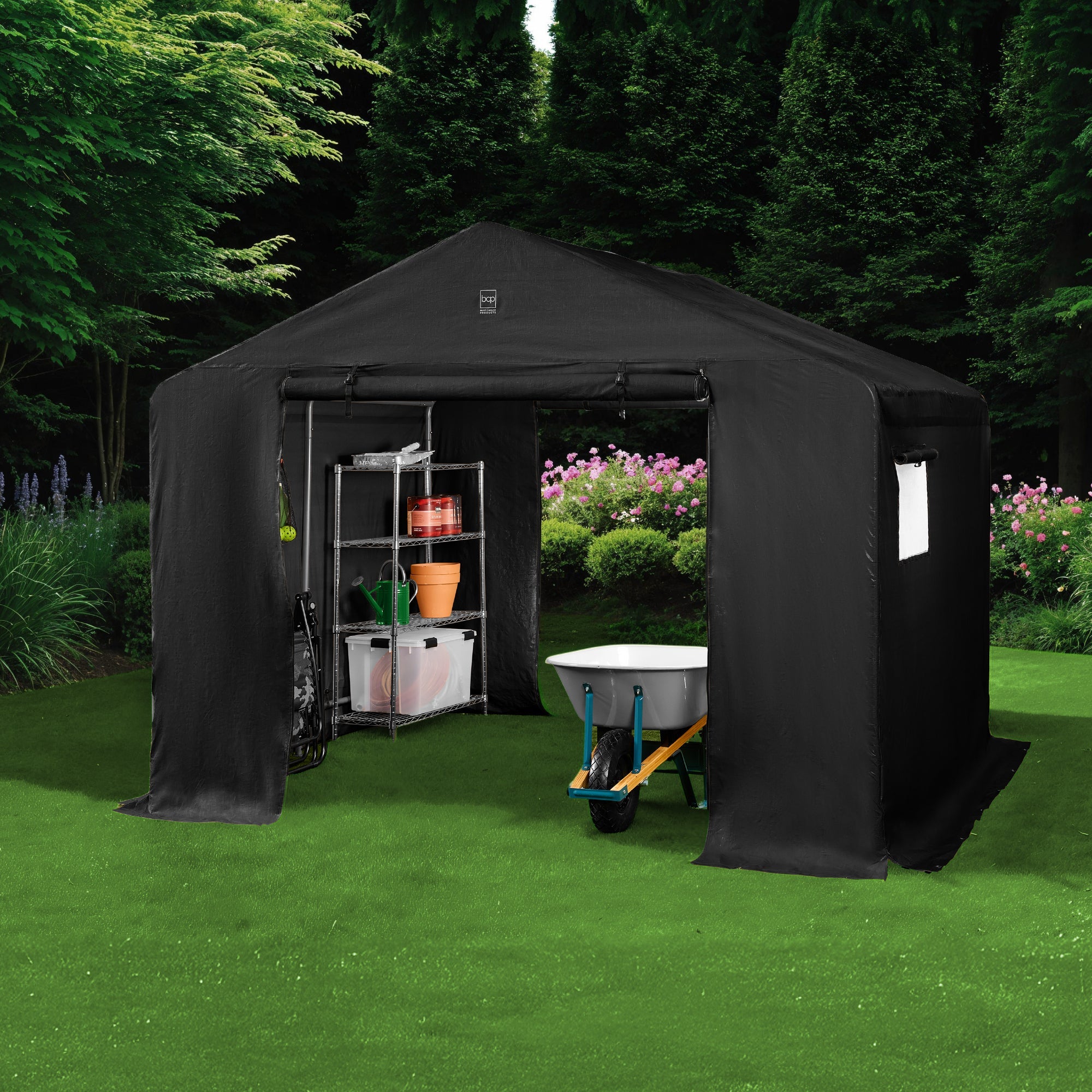 Outdoor Fabric Storage Shed w/ Metal Frame, Dual Zipper Doors - 10x8ft