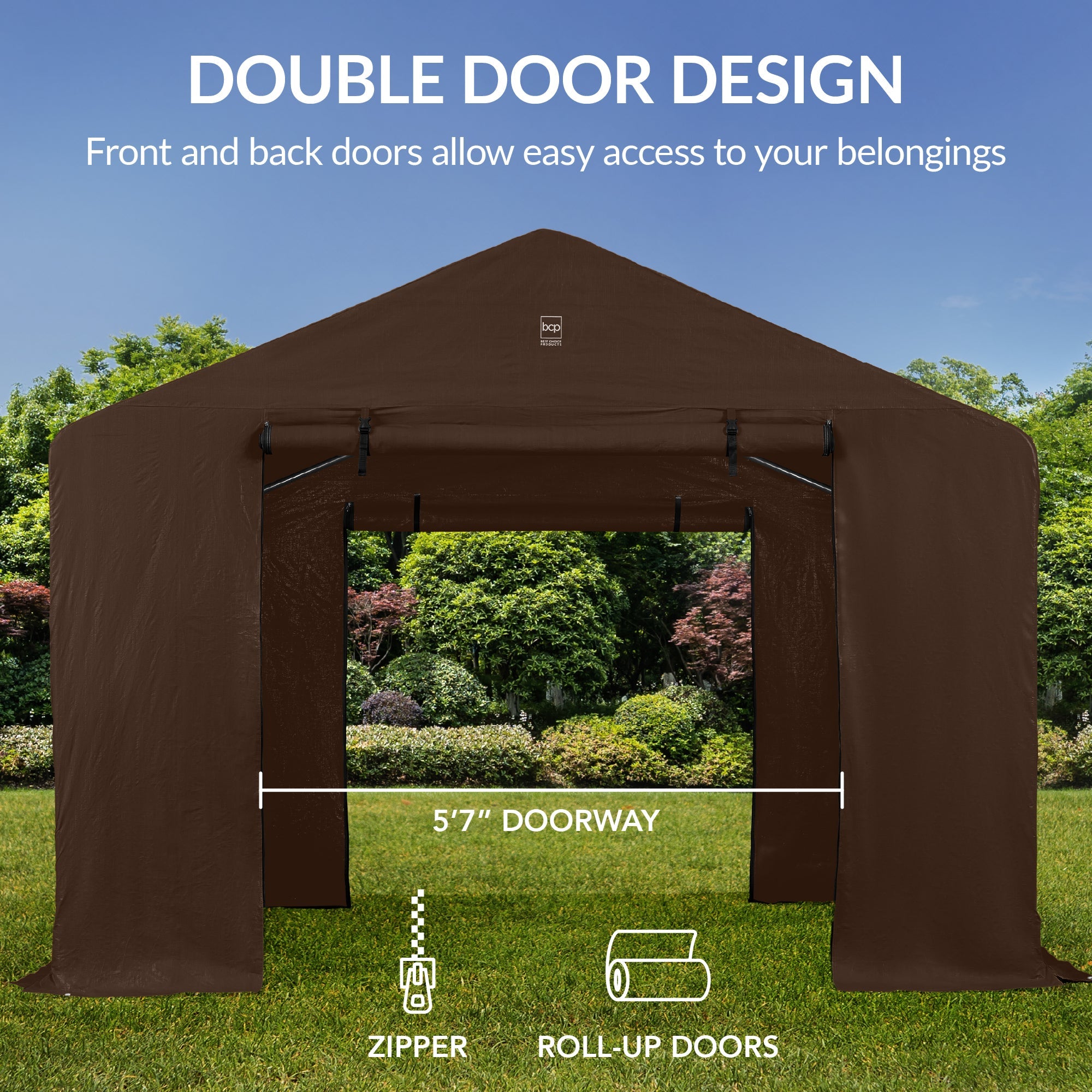 Outdoor Fabric Storage Shed w/ Metal Frame, Dual Zipper Doors - 10x8ft