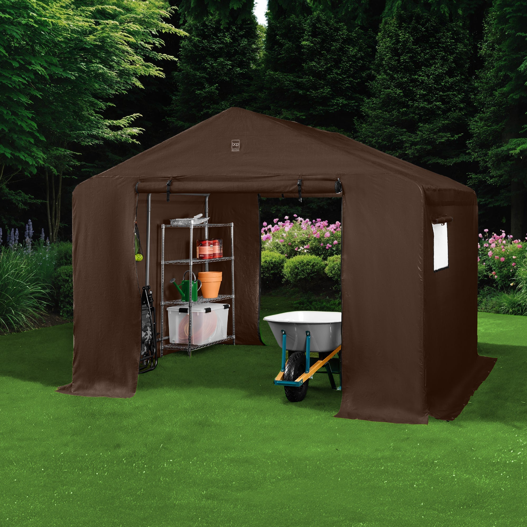 Outdoor Fabric Storage Shed w/ Metal Frame, Dual Zipper Doors - 10x8ft