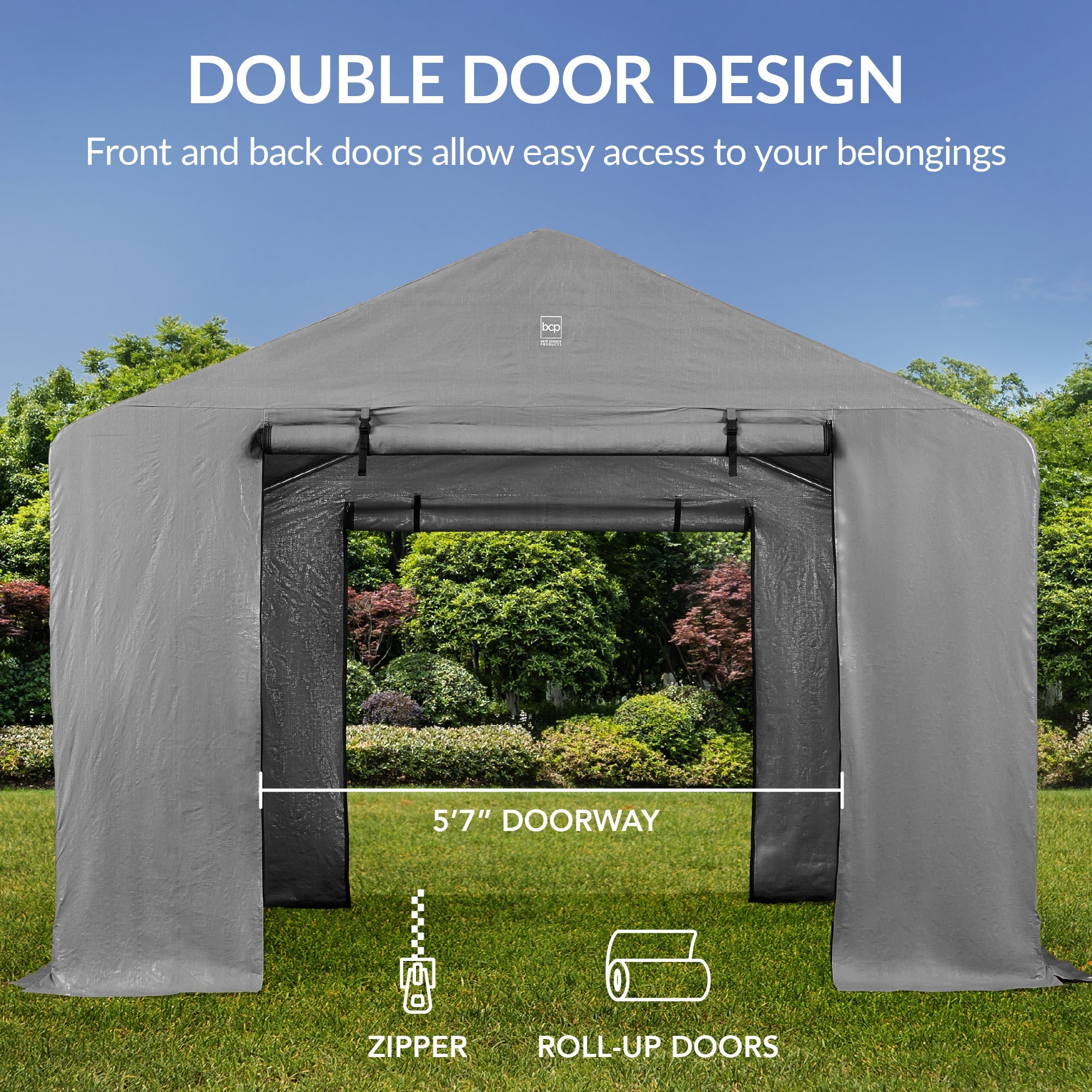 Outdoor Fabric Storage Shed w/ Metal Frame, Dual Zipper Doors - 10x8ft