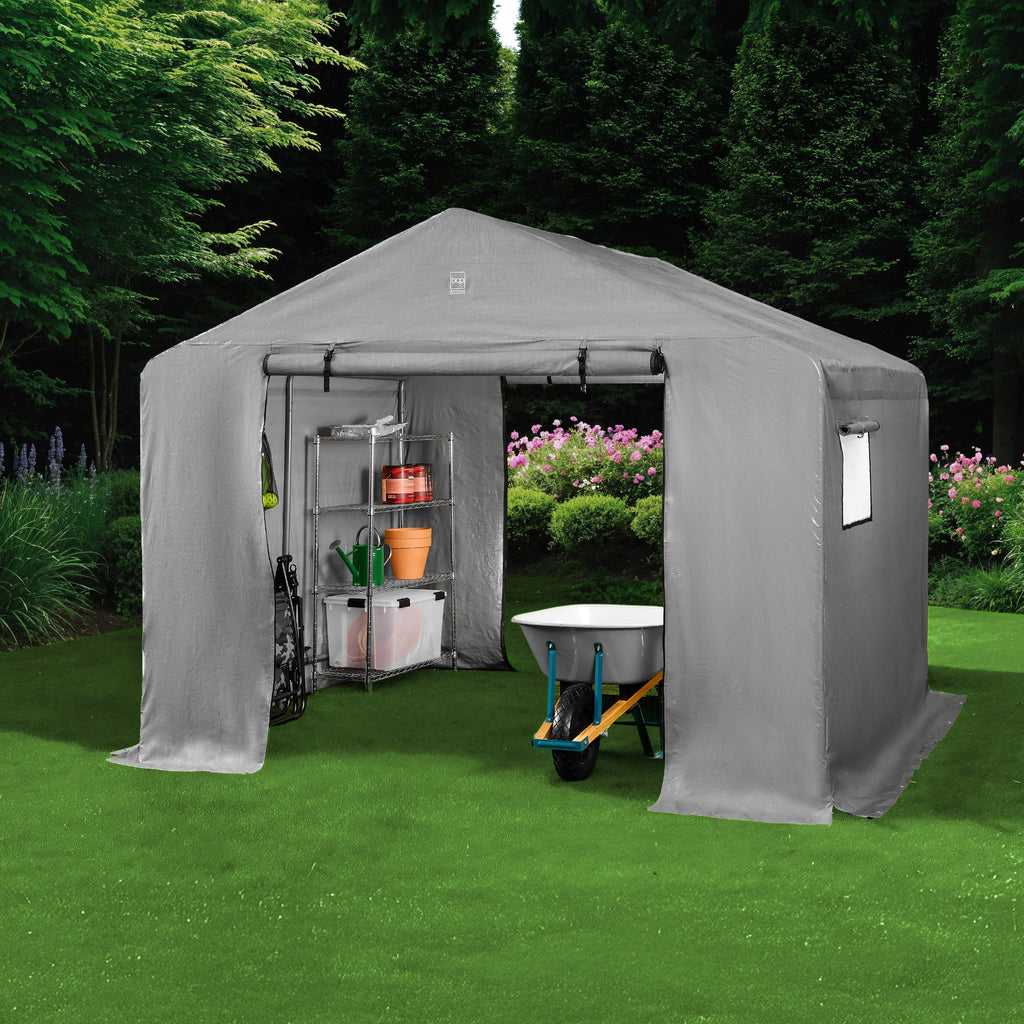 Outdoor Fabric Storage Shed w/ Metal Frame, Dual Zipper Doors - 10x8ft