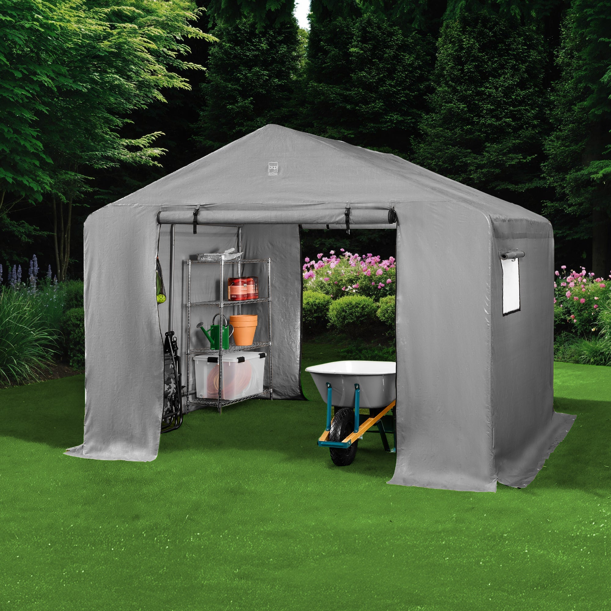 Outdoor Fabric Storage Shed w/ Metal Frame, Dual Zipper Doors - 10x8ft