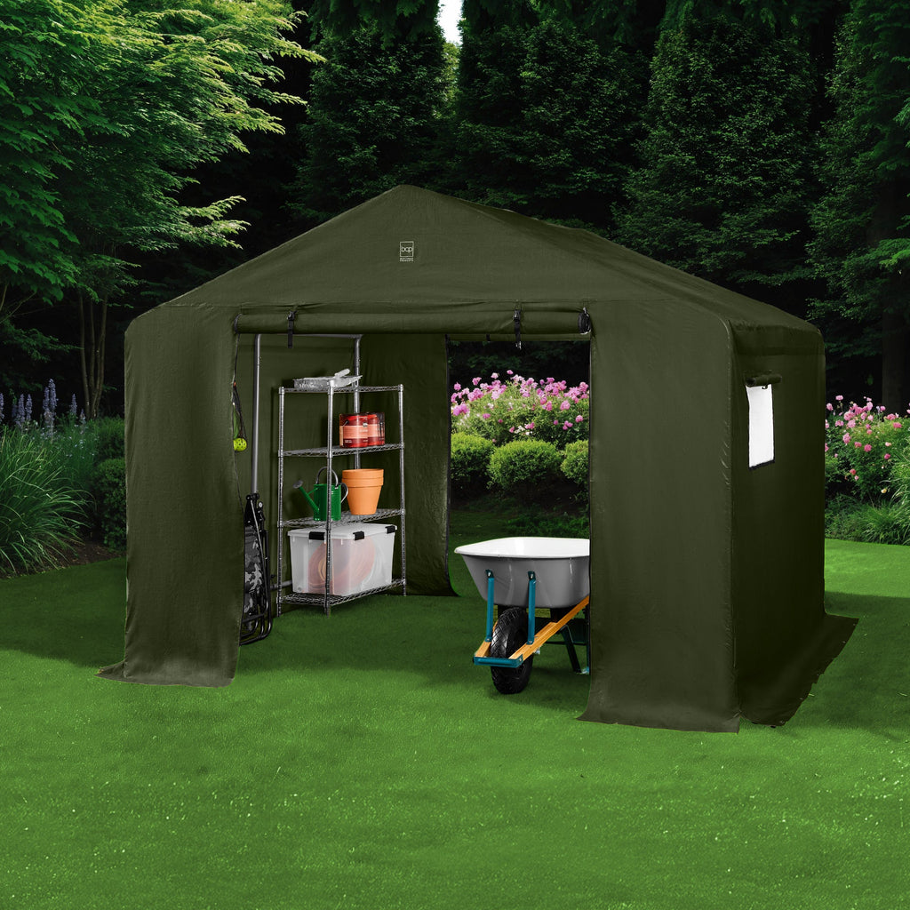 Outdoor Fabric Storage Shed w/ Metal Frame, Dual Zipper Doors - 10x8ft