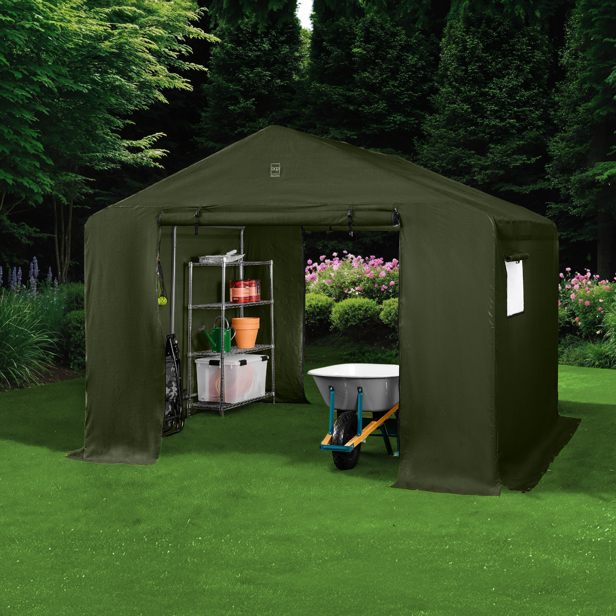 Outdoor Fabric Storage Shed w/ Metal Frame, Dual Zipper Doors - 10x8ft