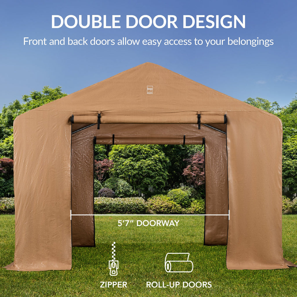 Outdoor Fabric Storage Shed w/ Metal Frame, Dual Zipper Doors - 10x8ft