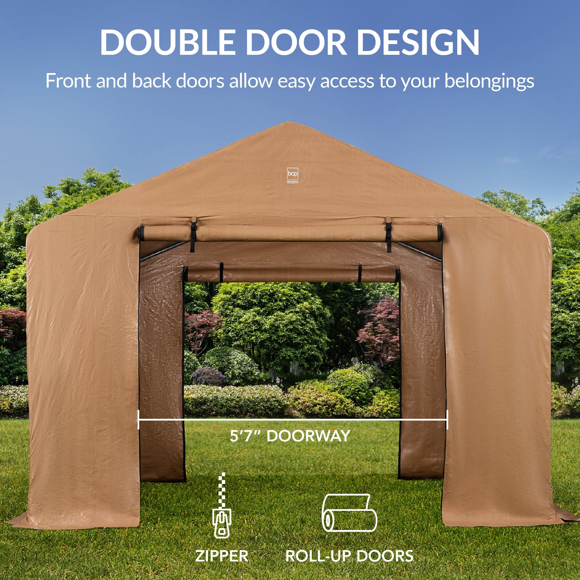 Outdoor Fabric Storage Shed w/ Metal Frame, Dual Zipper Doors - 10x8ft