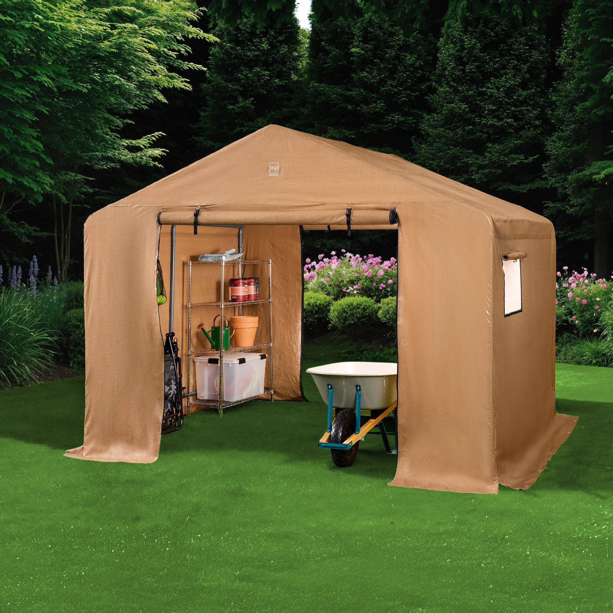 Outdoor Fabric Storage Shed w/ Metal Frame, Dual Zipper Doors - 10x8ft