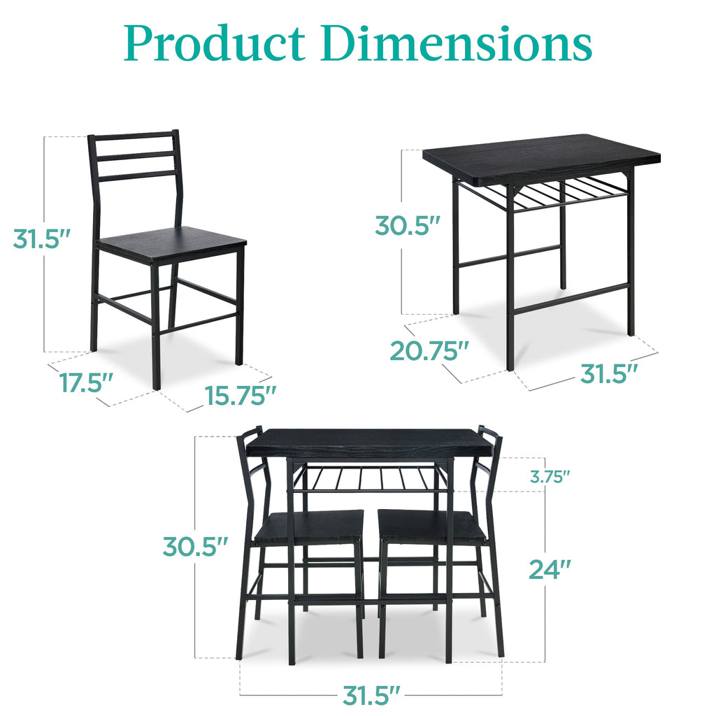 3-Piece Modern Square Dining Set w/ Storage Rack