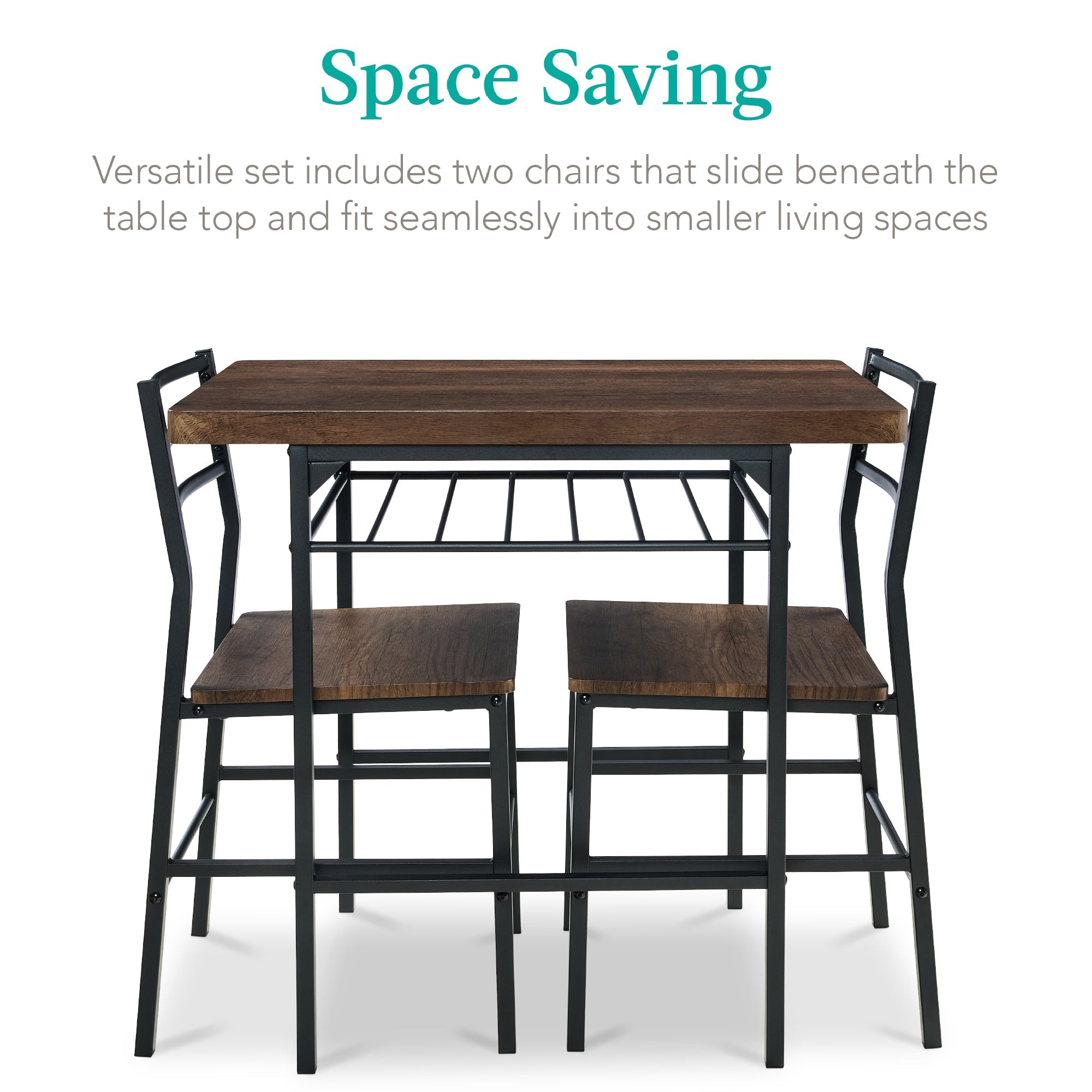 3-Piece Modern Square Dining Set w/ Storage Rack