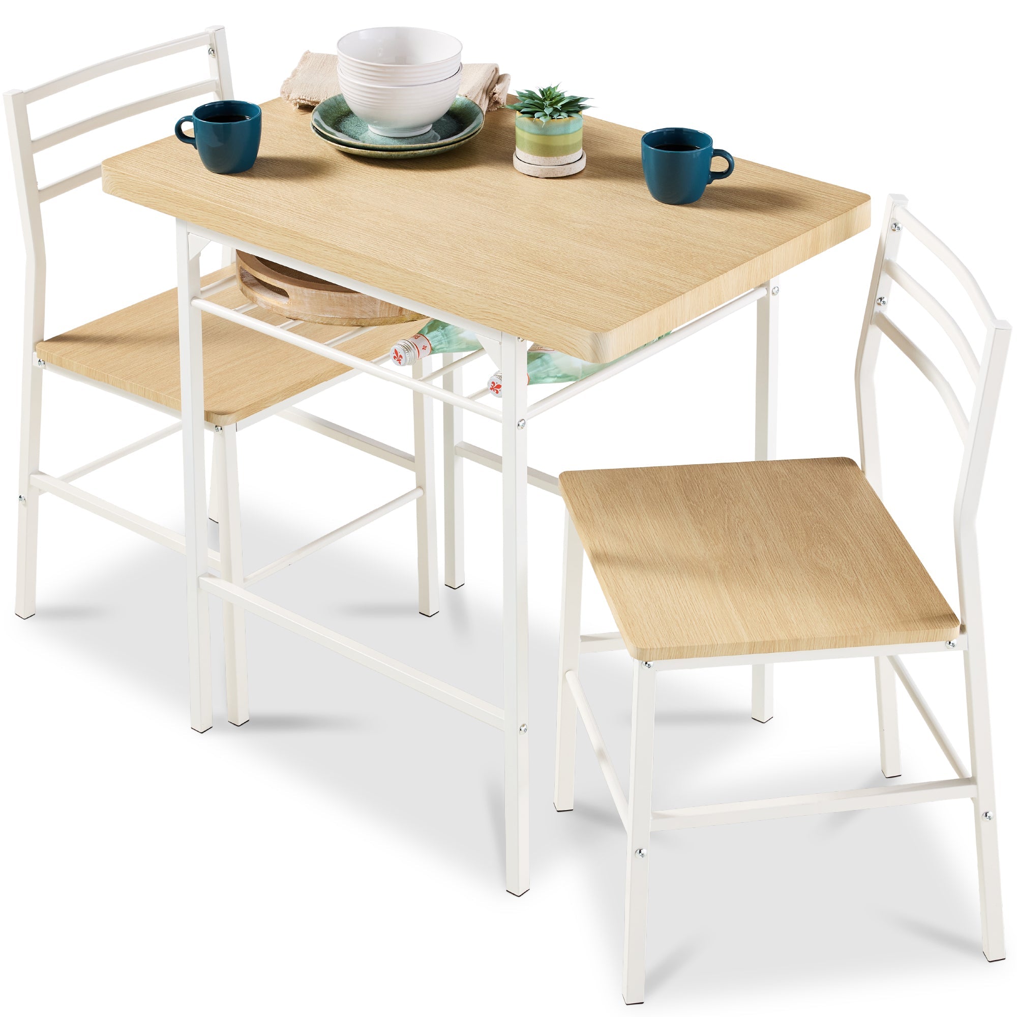 3-Piece Modern Square Dining Set w/ Storage Rack