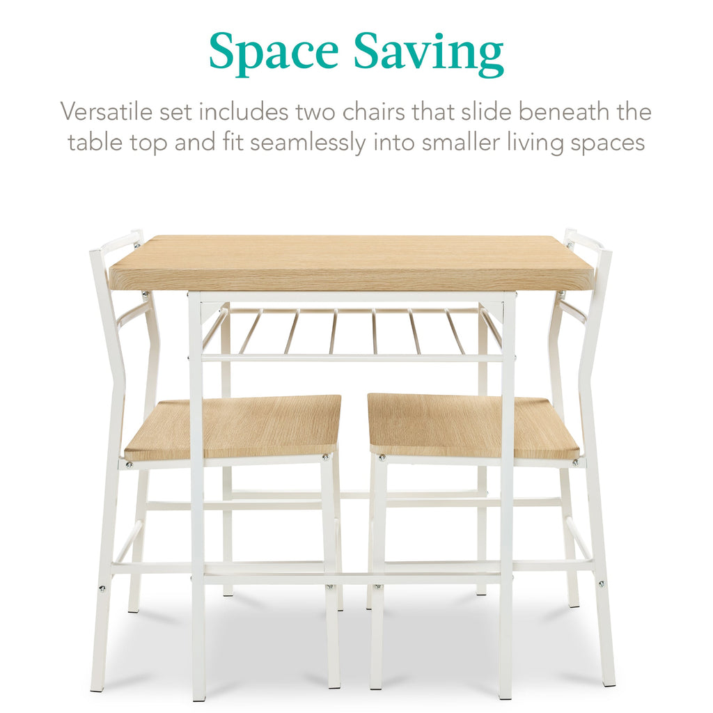 3-Piece Modern Square Dining Set w/ Storage Rack
