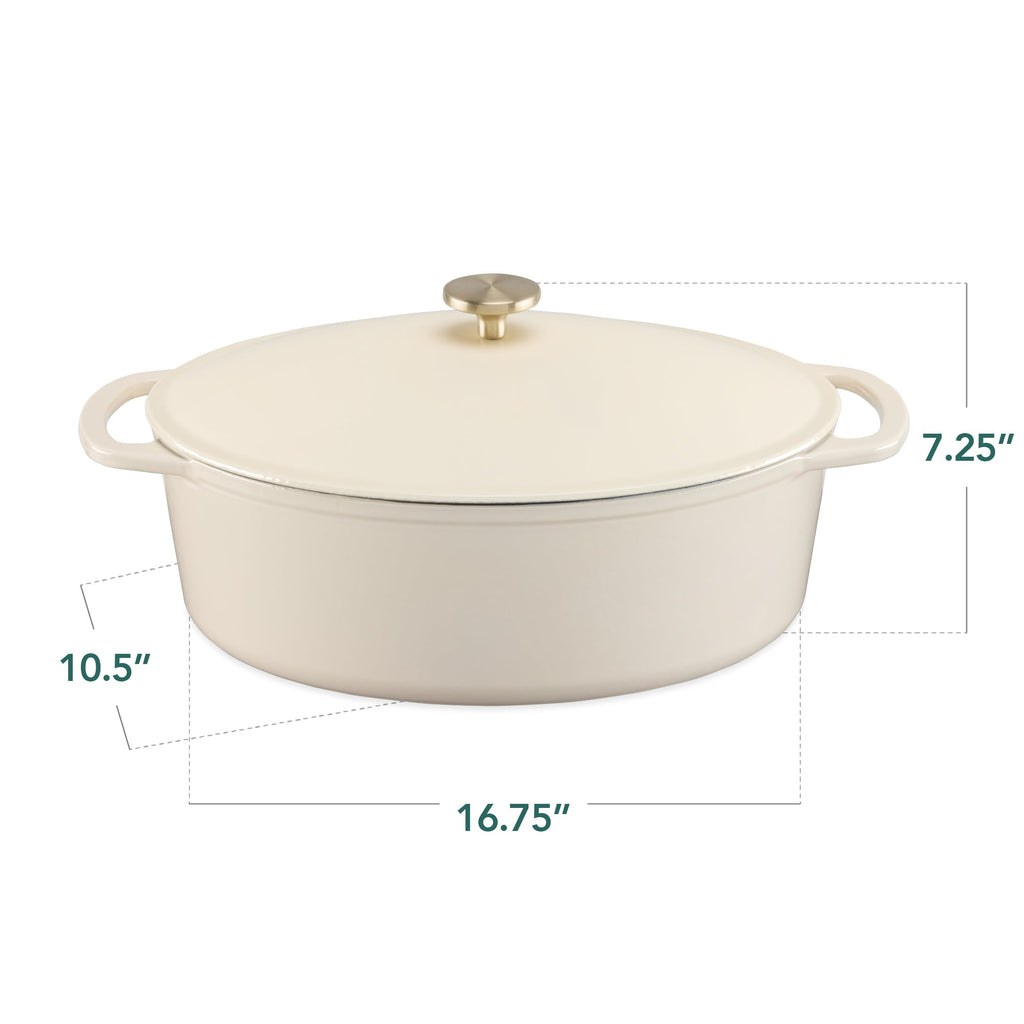 Oval Cast-Iron Dutch Oven Kitchen Cookware w/ Enamel - 7.5qt