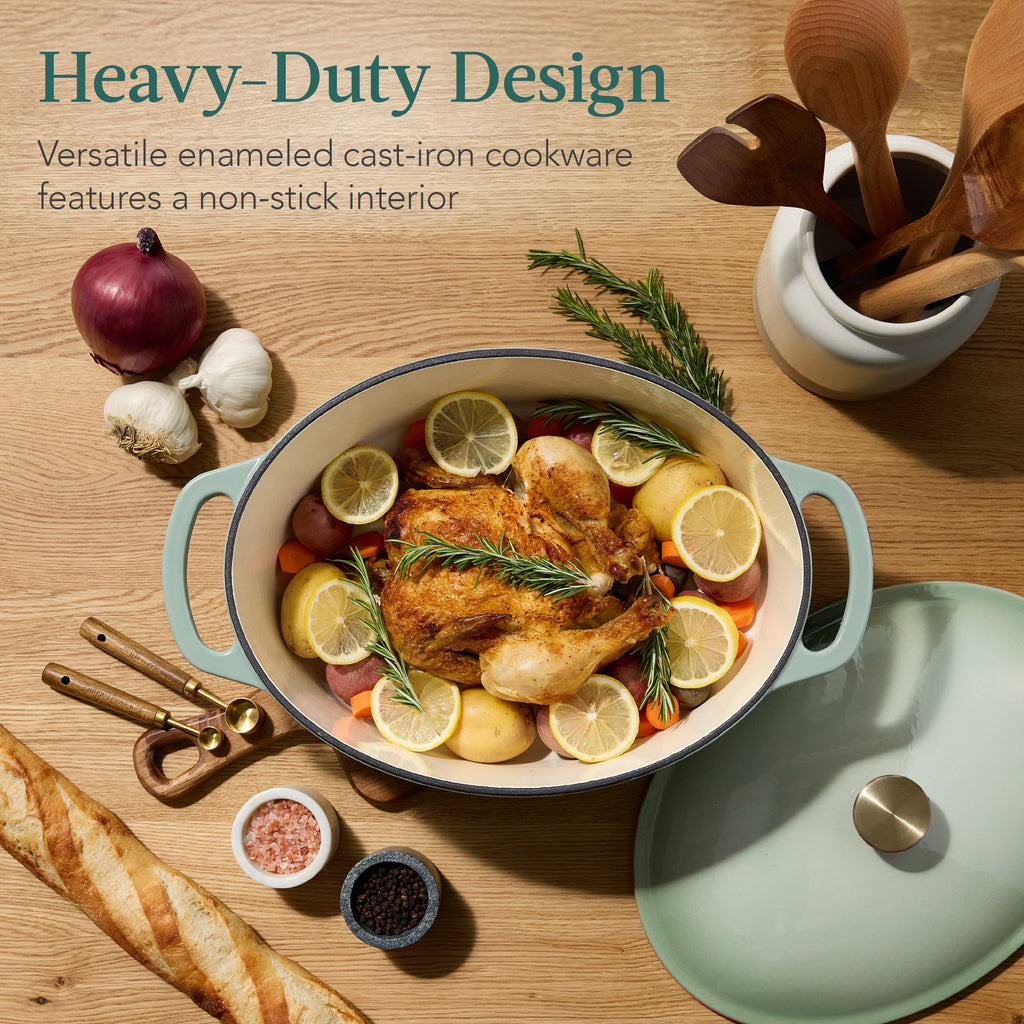 Oval Cast-Iron Dutch Oven Kitchen Cookware w/ Enamel - 7.5qt