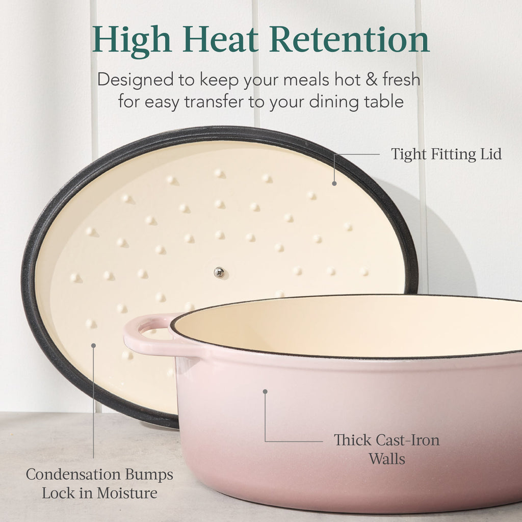 Oval Cast-Iron Dutch Oven Kitchen Cookware w/ Enamel - 7.5qt