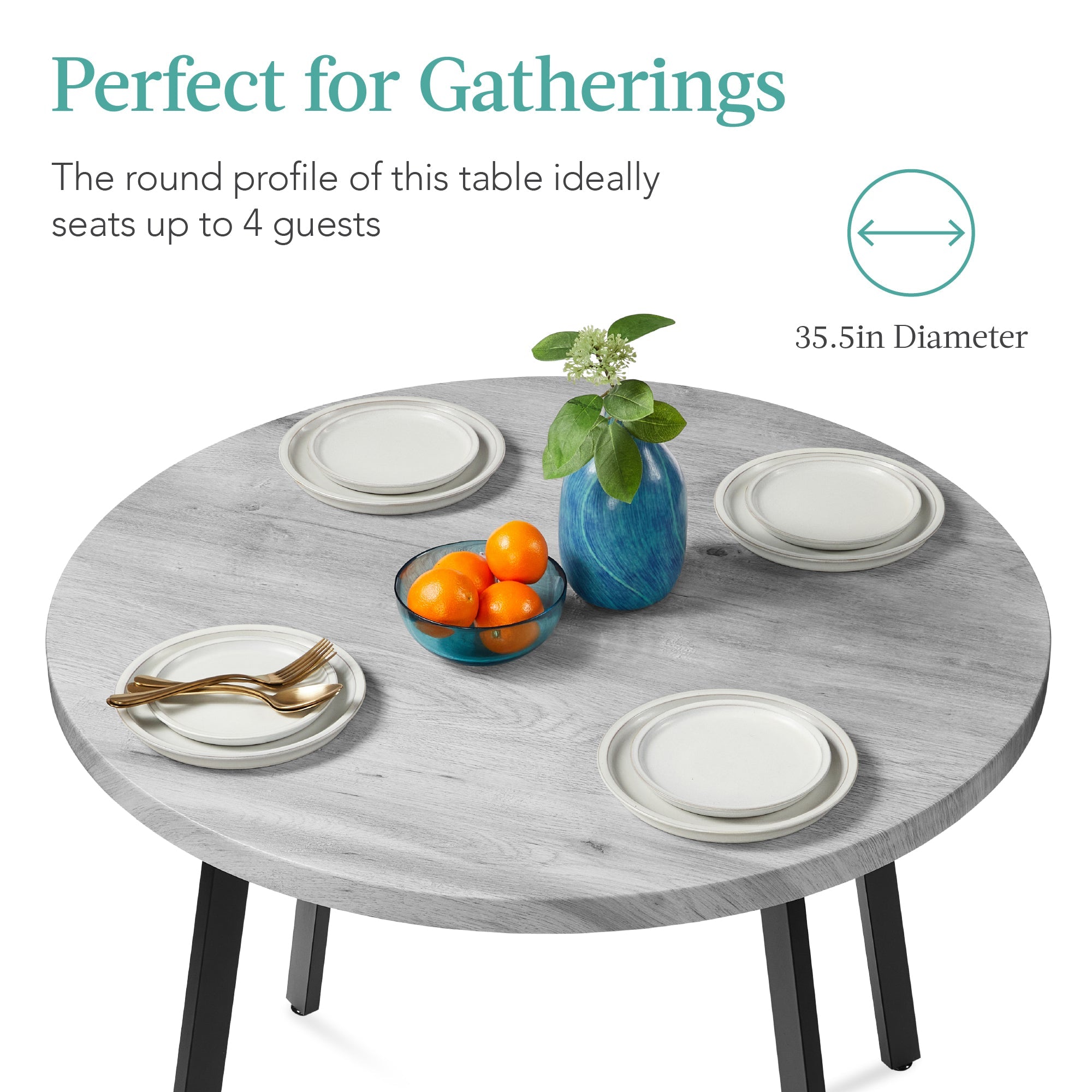 Mid-Century Modern Round Dining Table w/ Adjustable Feet - 35.5in