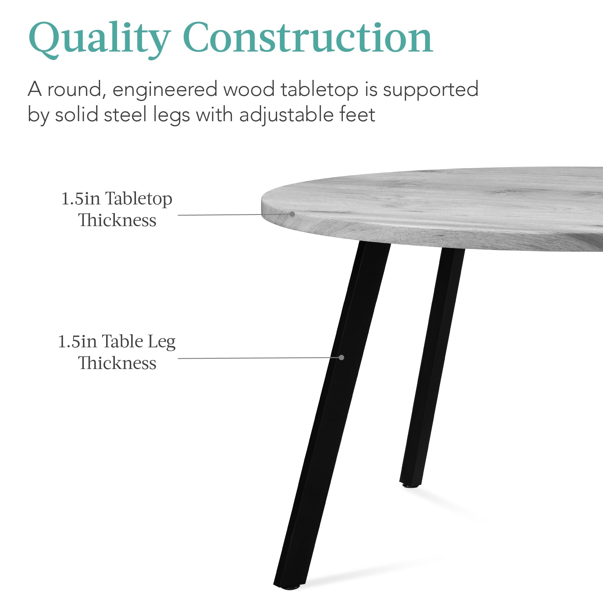 Mid-Century Modern Round Dining Table w/ Adjustable Feet - 35.5in