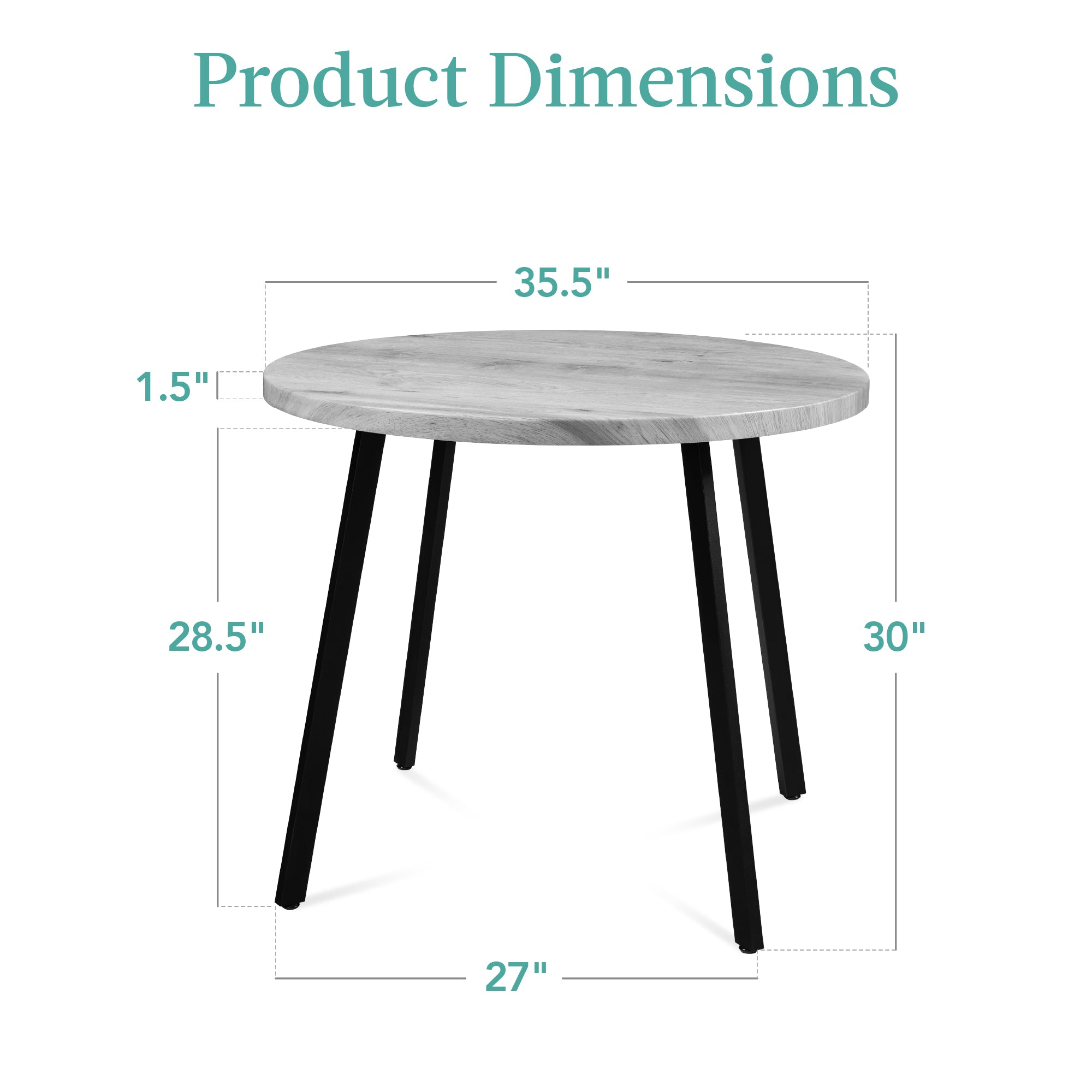 Mid-Century Modern Round Dining Table w/ Adjustable Feet - 35.5in