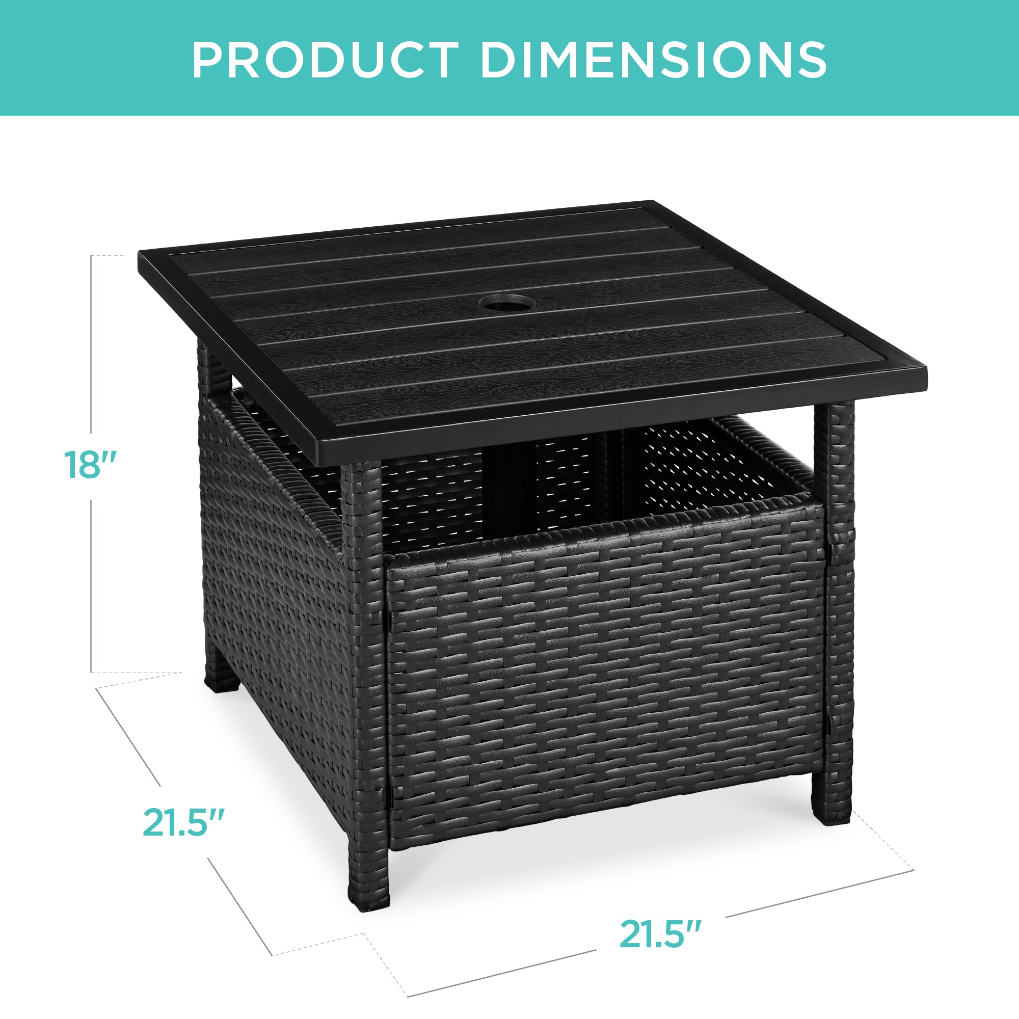 Outdoor Wicker Patio Side Table Accent Furniture w/ Umbrella Hole