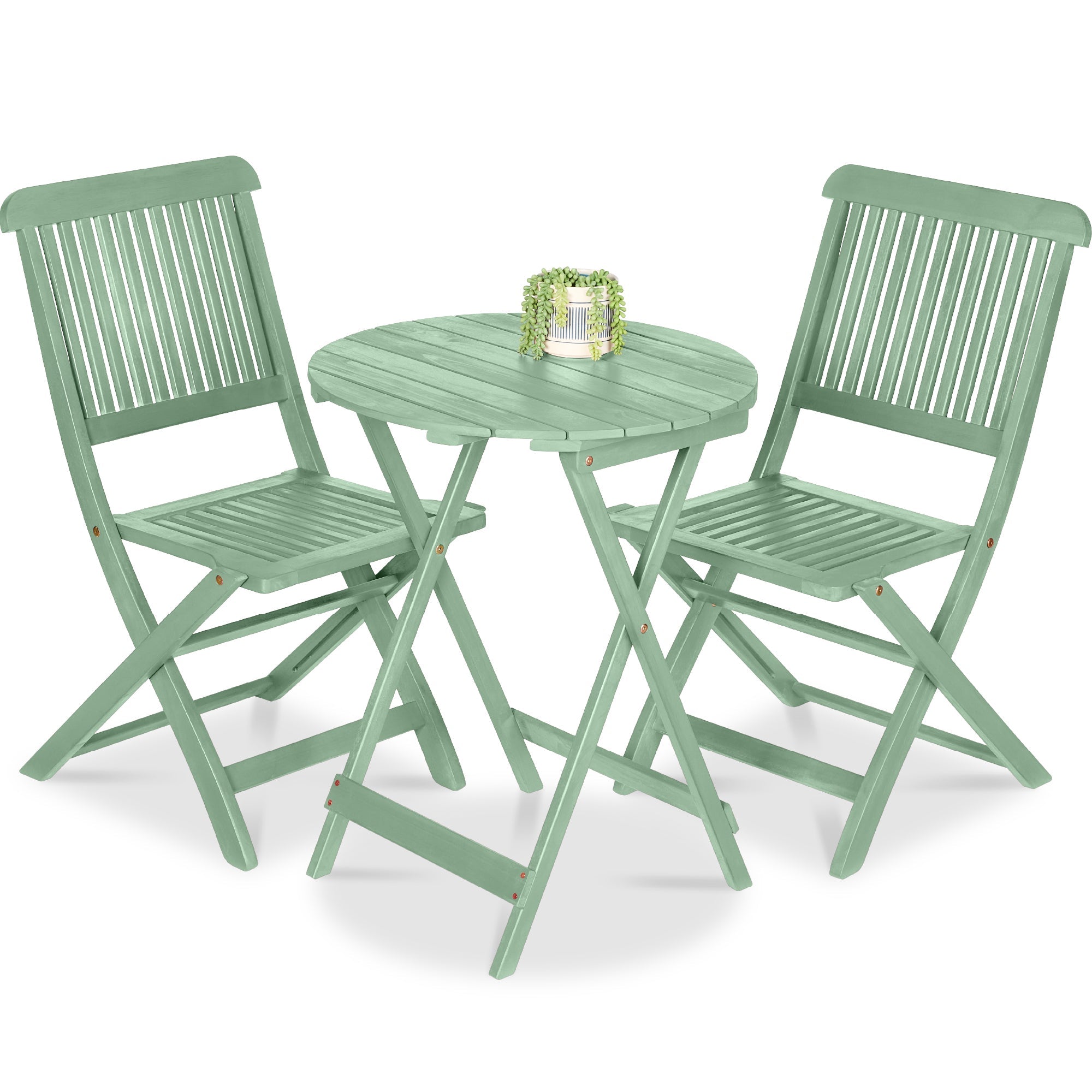 3-Piece Acacia Wood Bistro Set w/ Folding Table, 2 Chairs