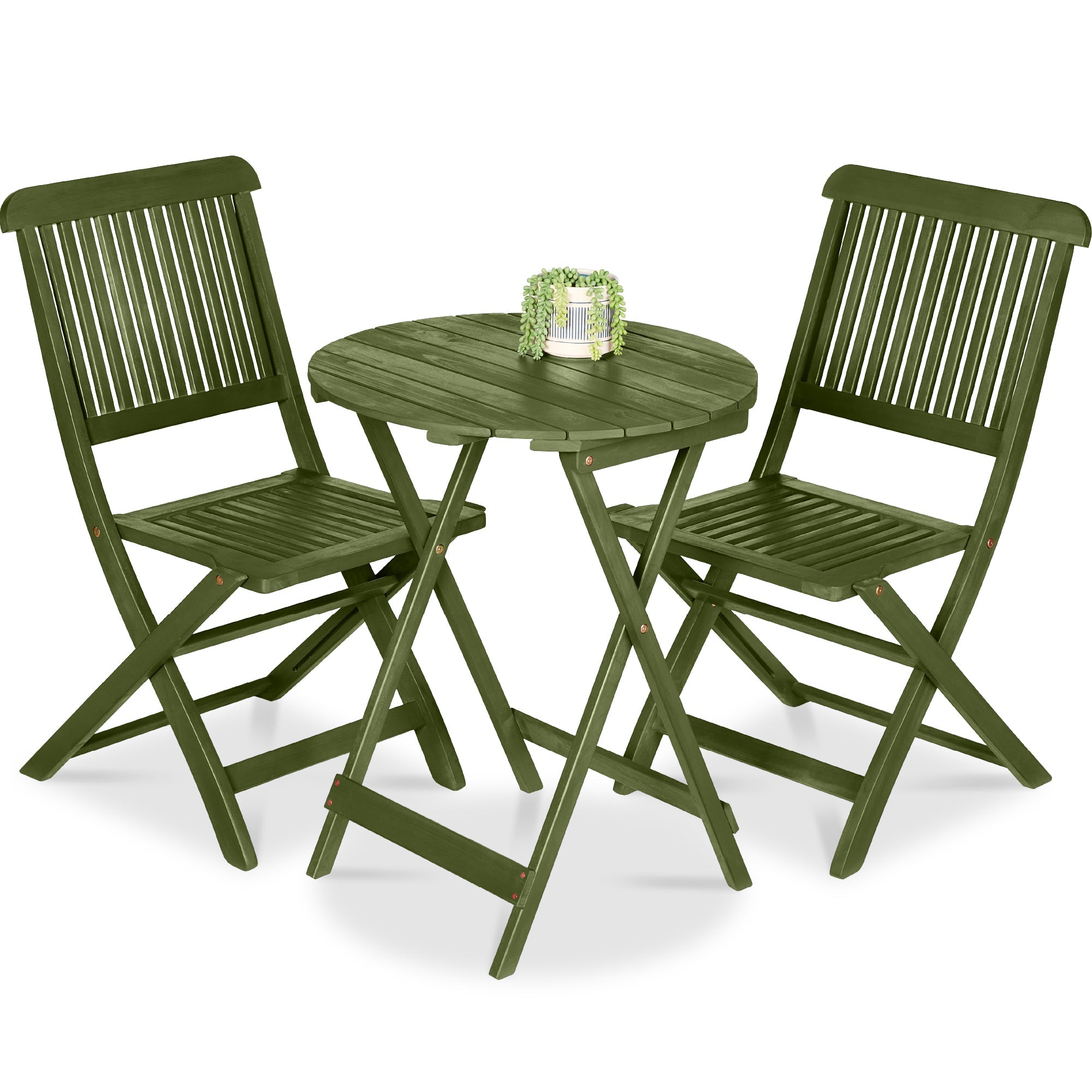3-Piece Acacia Wood Bistro Set w/ Folding Table, 2 Chairs