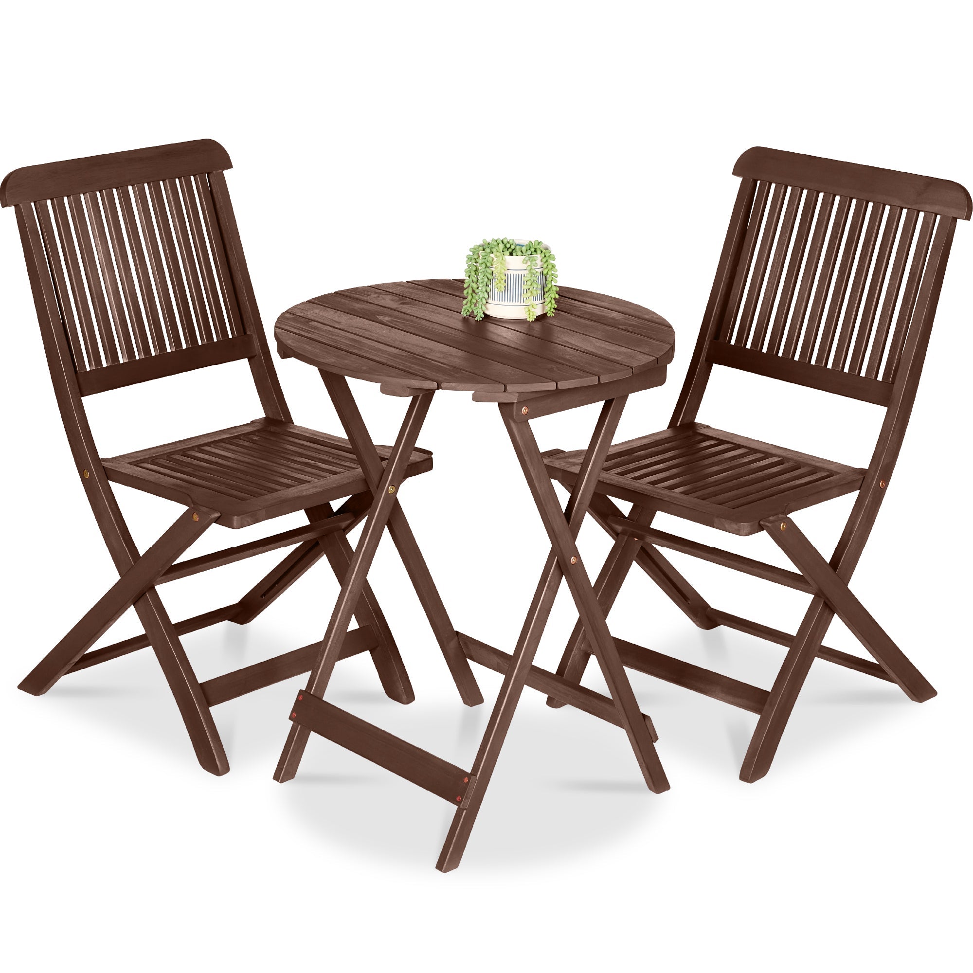 3-Piece Acacia Wood Bistro Set w/ Folding Table, 2 Chairs