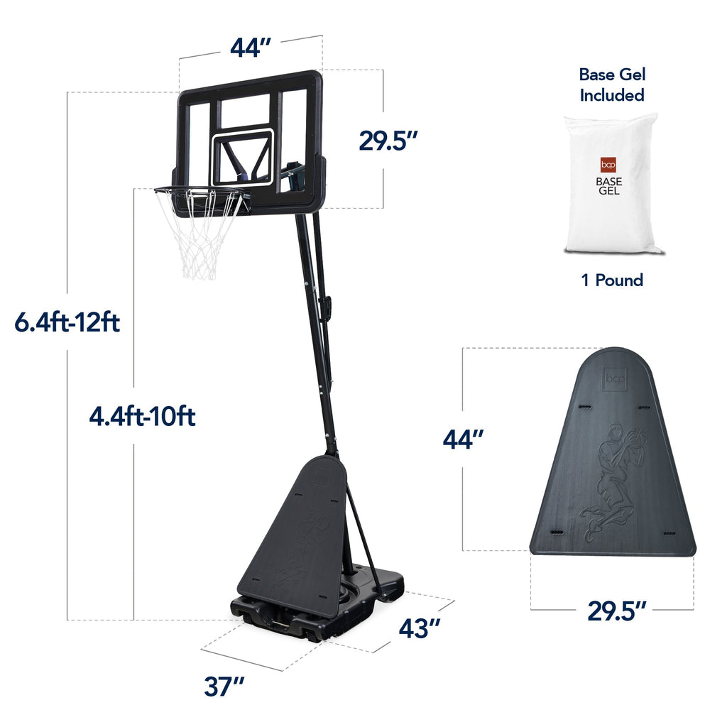 Adjustable 4.4-10ft Basketball Hoop, w/ Shatterproof Backboard,  Ball Return