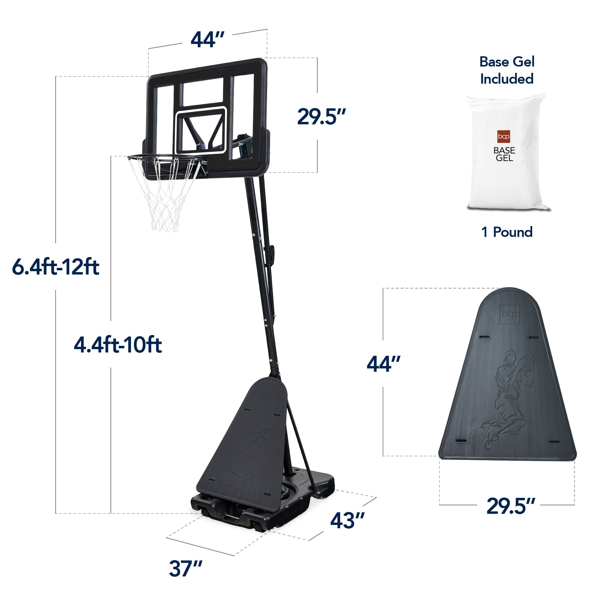 Adjustable 4.4-10ft Basketball Hoop, w/ Shatterproof Backboard,  Ball Return