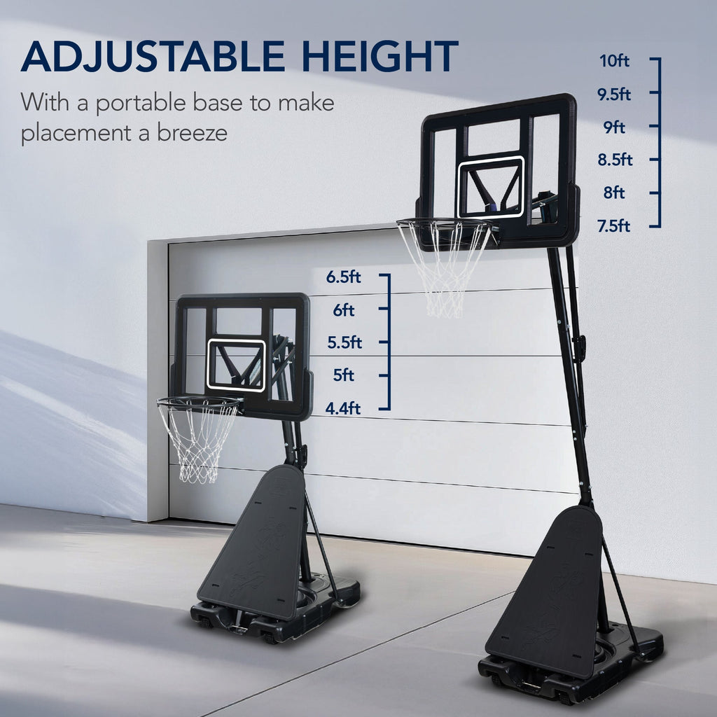 Adjustable 4.4-10ft Basketball Hoop, w/ Shatterproof Backboard,  Ball Return