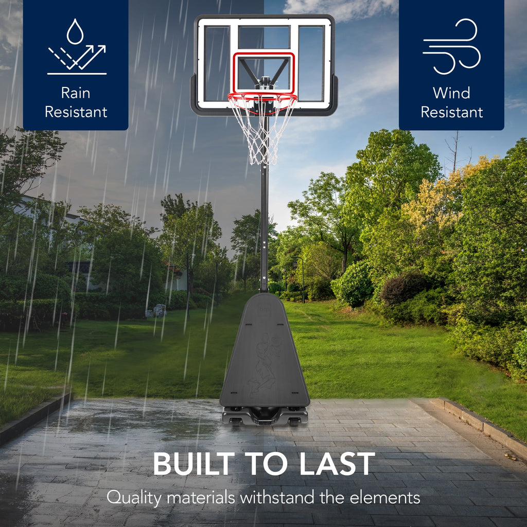 Adjustable 4.4-10ft Basketball Hoop, w/ Shatterproof Backboard,  Ball Return
