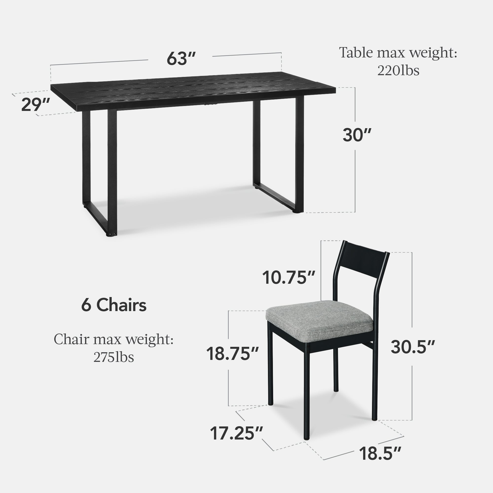 7-Piece Modern Dining Set, Kitchen Table w/ 6 Chairs, Metal Frame