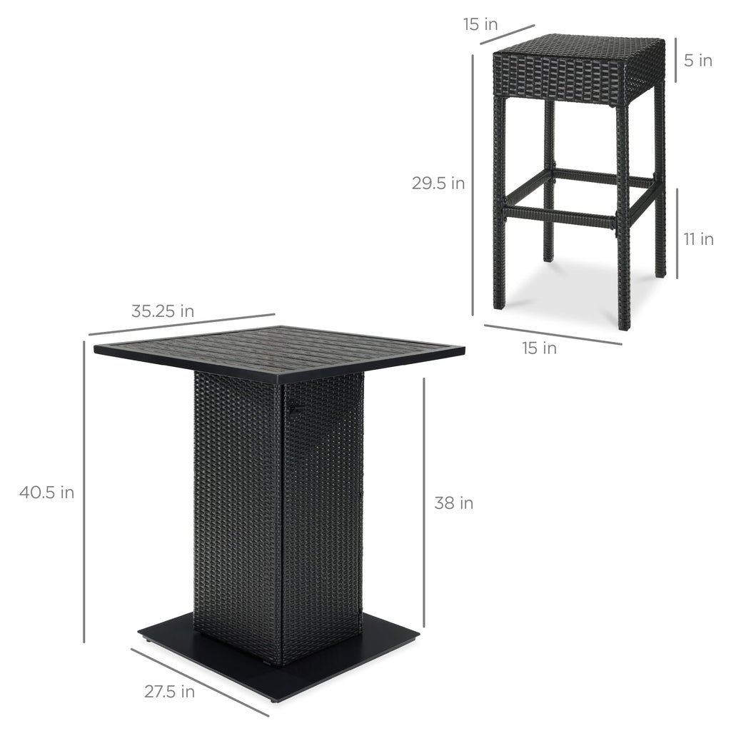 5-Piece Wicker Bar Set w/ 4 Stools, Built-In Bottle Opener, Hidden Storage