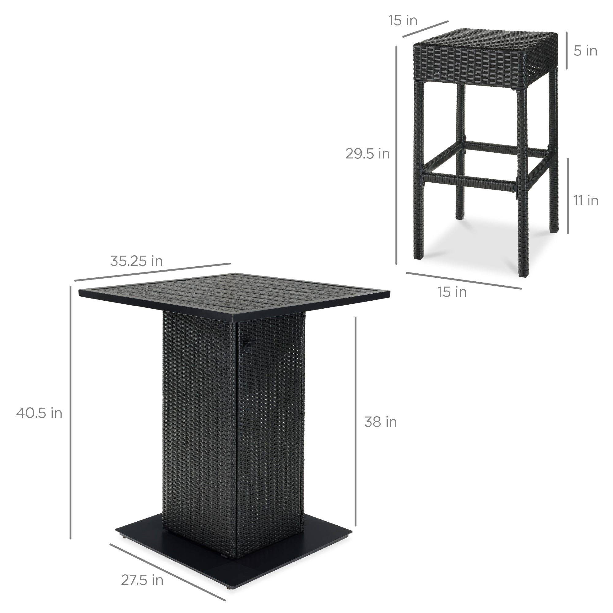 5-Piece Wicker Bar Set w/ 4 Stools, Built-In Bottle Opener, Hidden Storage