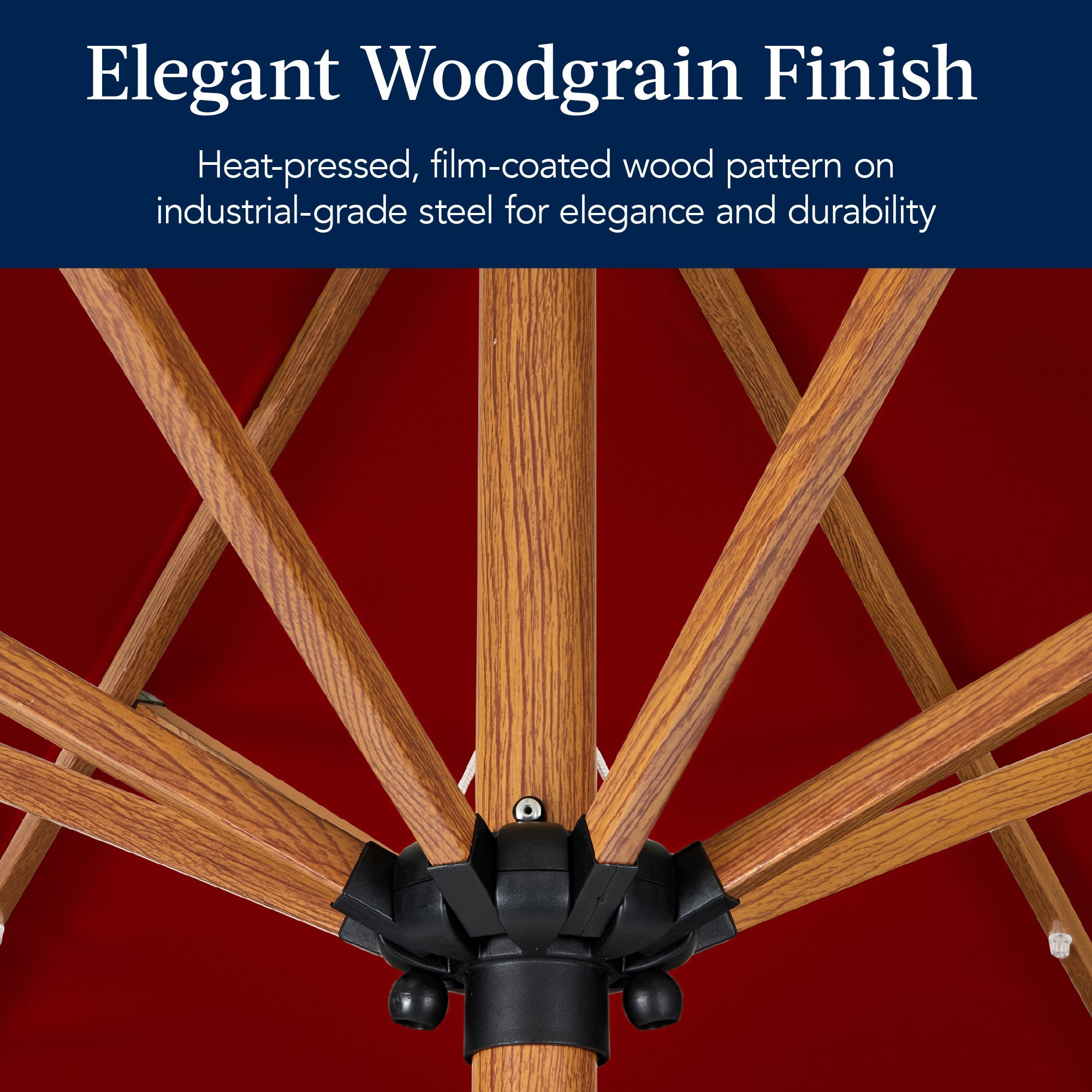 Woodgrain Pattern Solar LED Lighted Patio Umbrella w/ Adjustable Tilt - 10ft