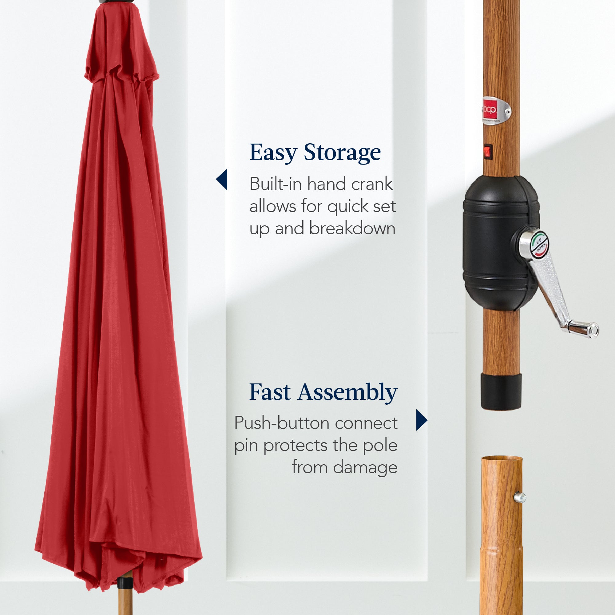 Woodgrain Pattern Solar LED Lighted Patio Umbrella w/ Adjustable Tilt - 10ft