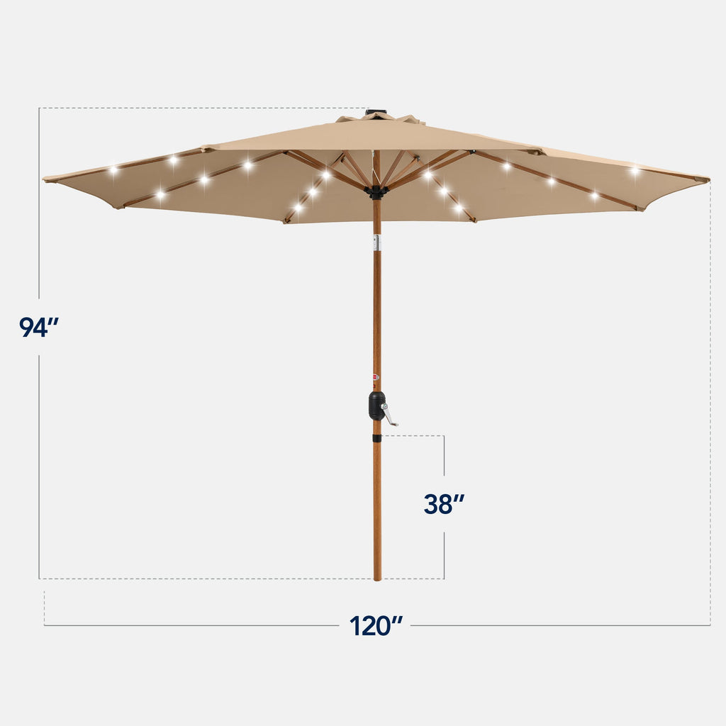 Woodgrain Pattern Solar LED Lighted Patio Umbrella w/ Adjustable Tilt - 10ft
