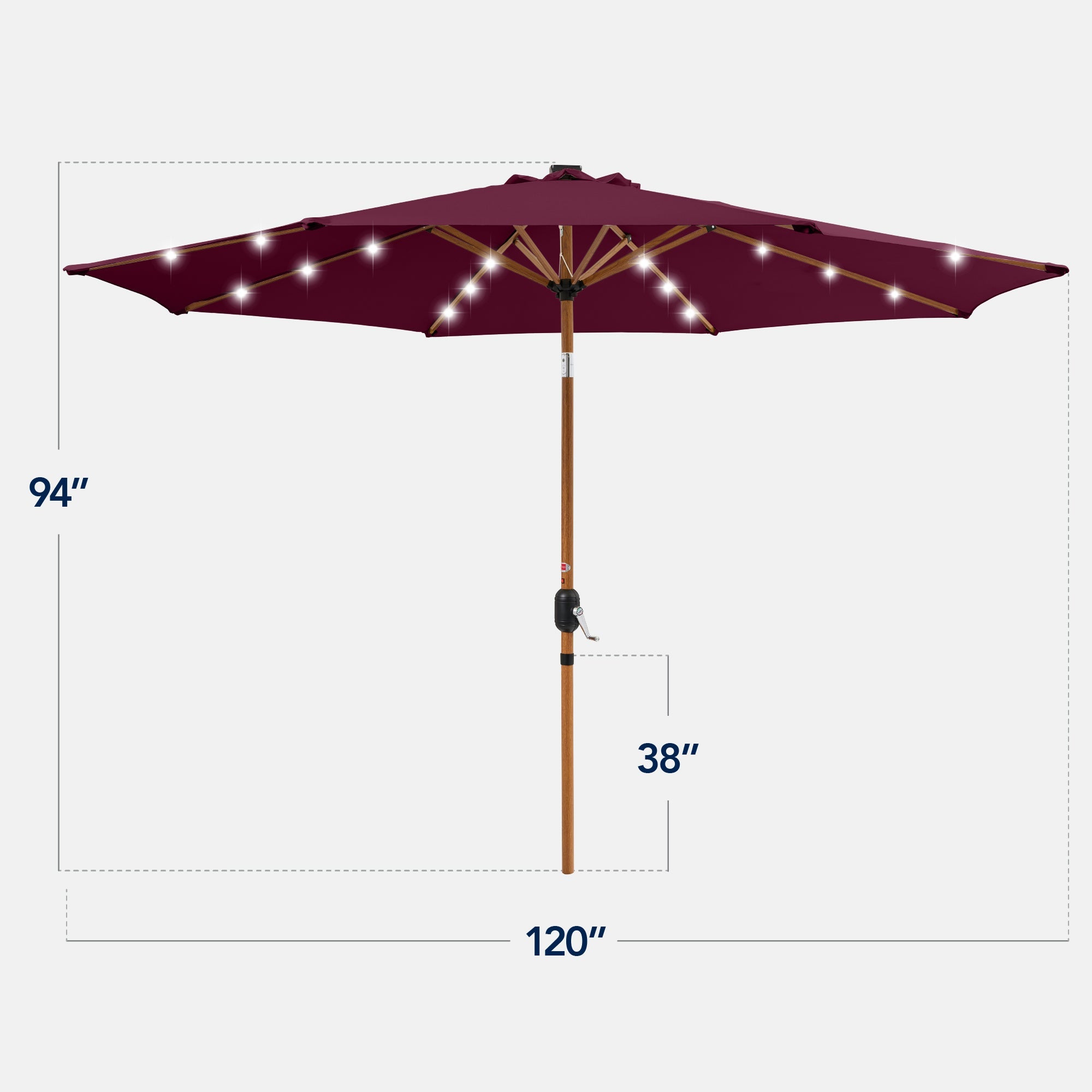 Woodgrain Pattern Solar LED Lighted Patio Umbrella w/ Adjustable Tilt - 10ft