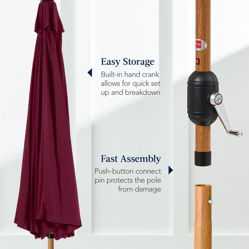 Woodgrain Pattern Solar LED Lighted Patio Umbrella w/ Adjustable Tilt - 10ft