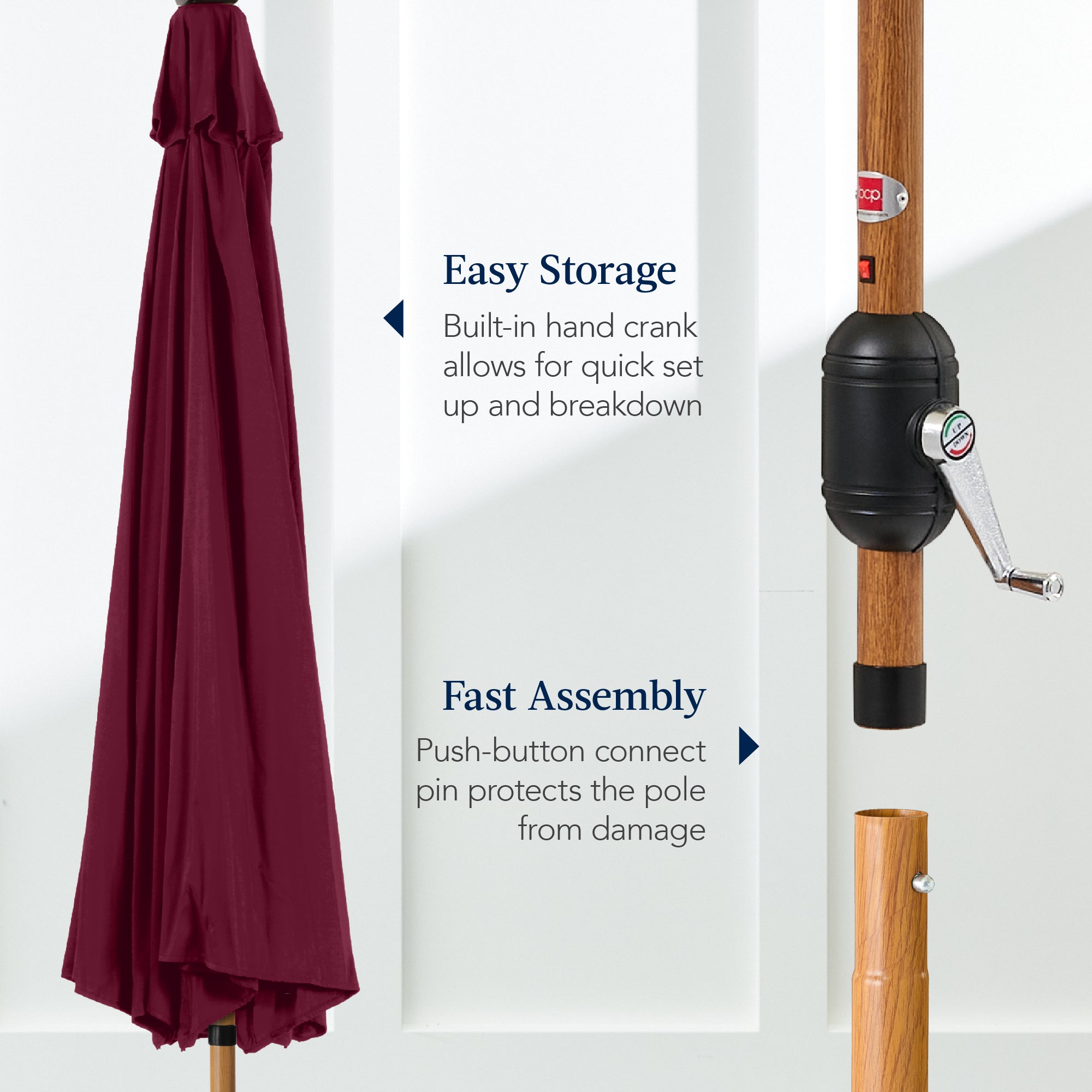 Woodgrain Pattern Solar LED Lighted Patio Umbrella w/ Adjustable Tilt - 10ft