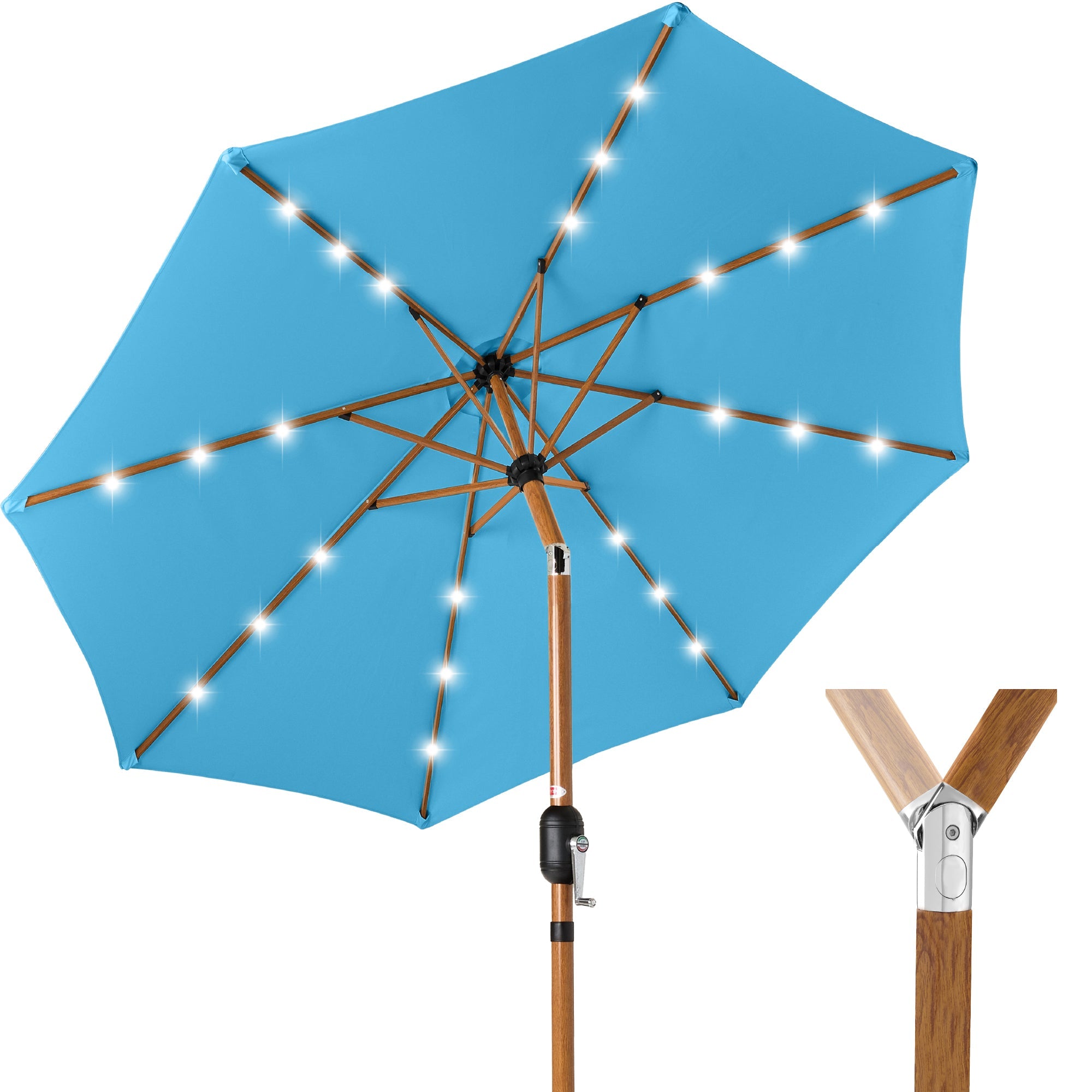 Woodgrain Pattern Solar LED Lighted Patio Umbrella w/ Adjustable Tilt - 10ft
