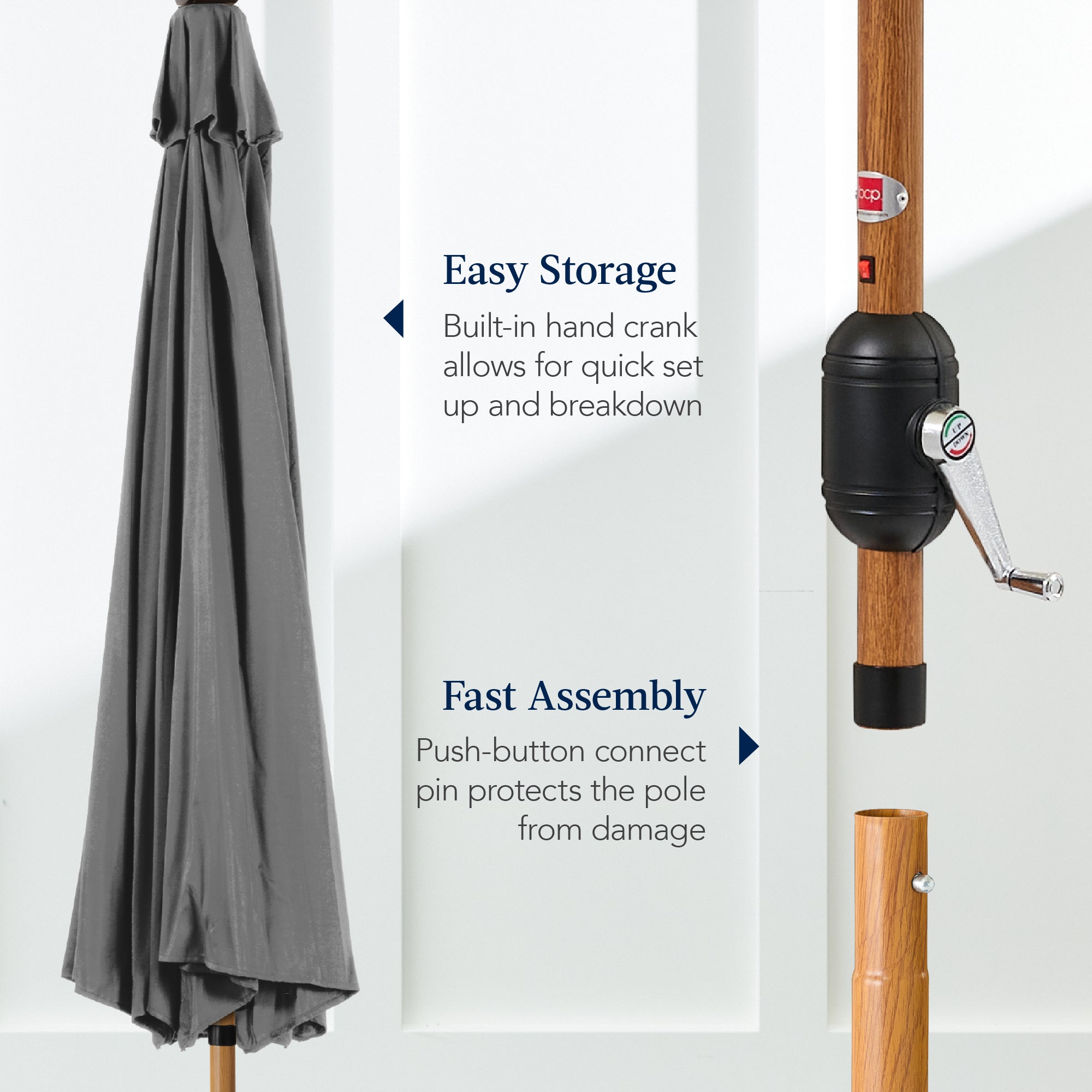 Woodgrain Pattern Solar LED Lighted Patio Umbrella w/ Adjustable Tilt - 10ft