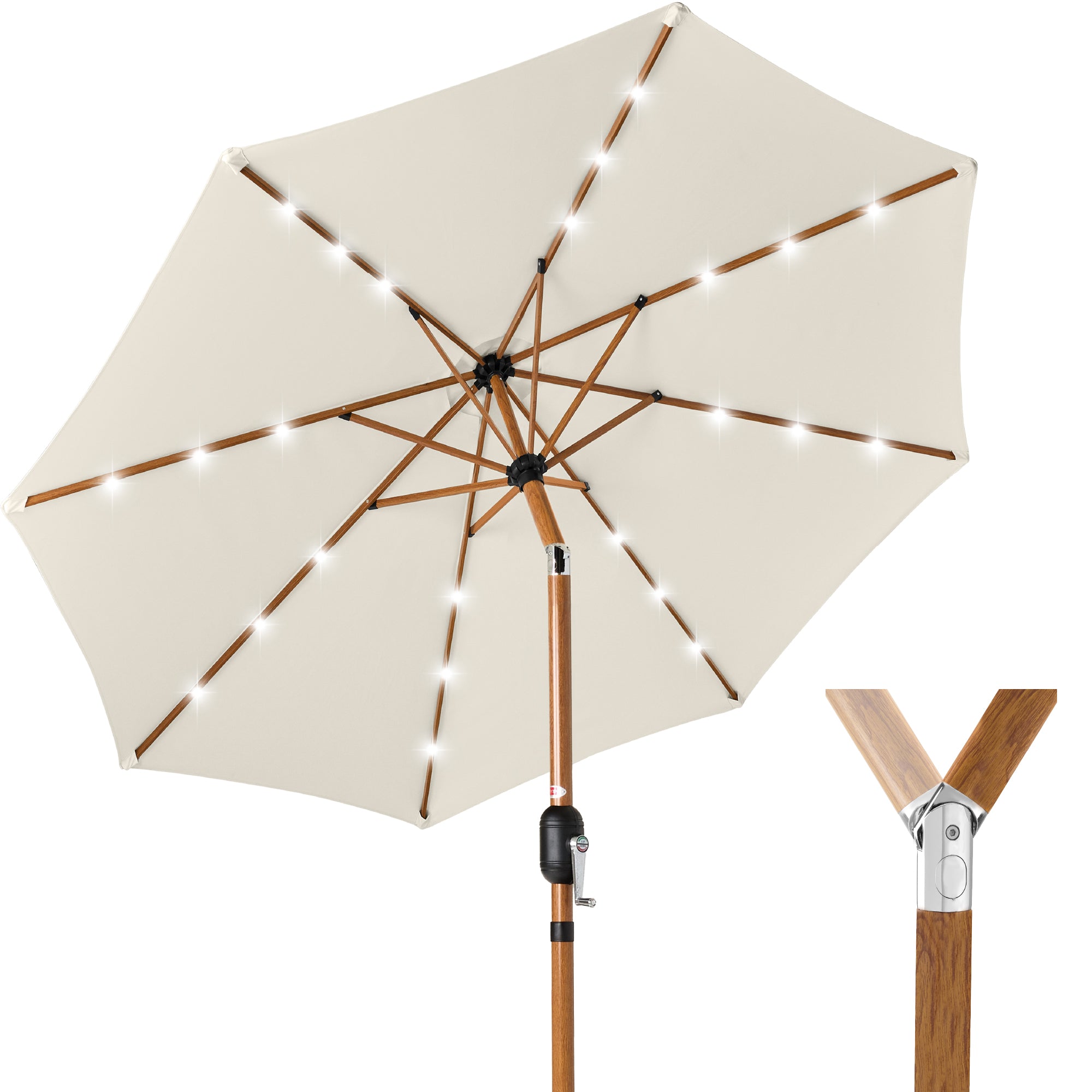 Woodgrain Pattern Solar LED Lighted Patio Umbrella w/ Adjustable Tilt - 10ft
